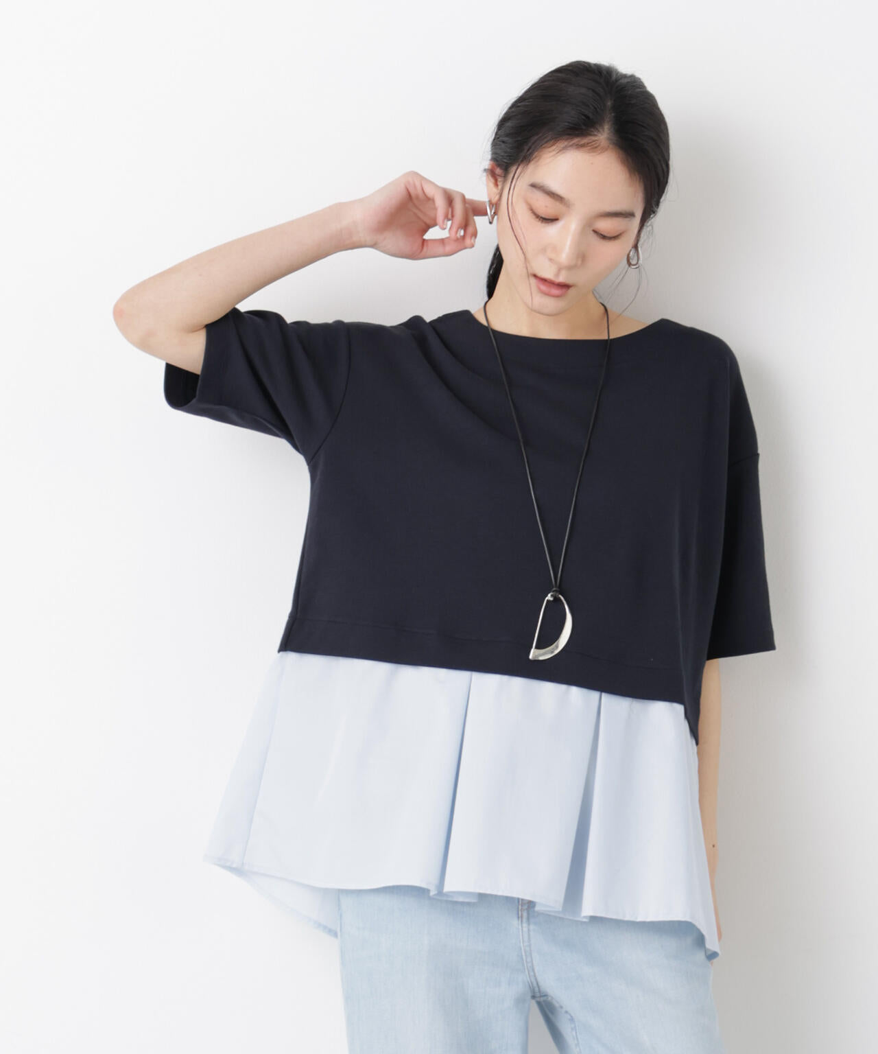 異素材ペプラムカットソー 6696124328