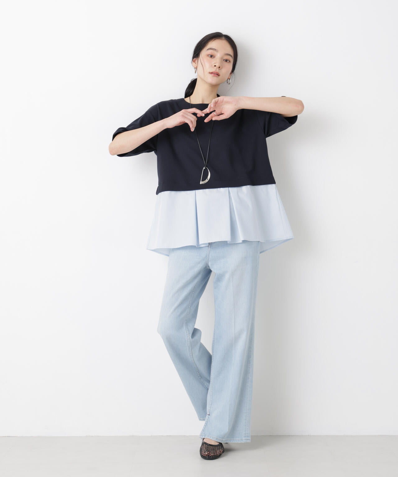 異素材ペプラムカットソー 6696124328