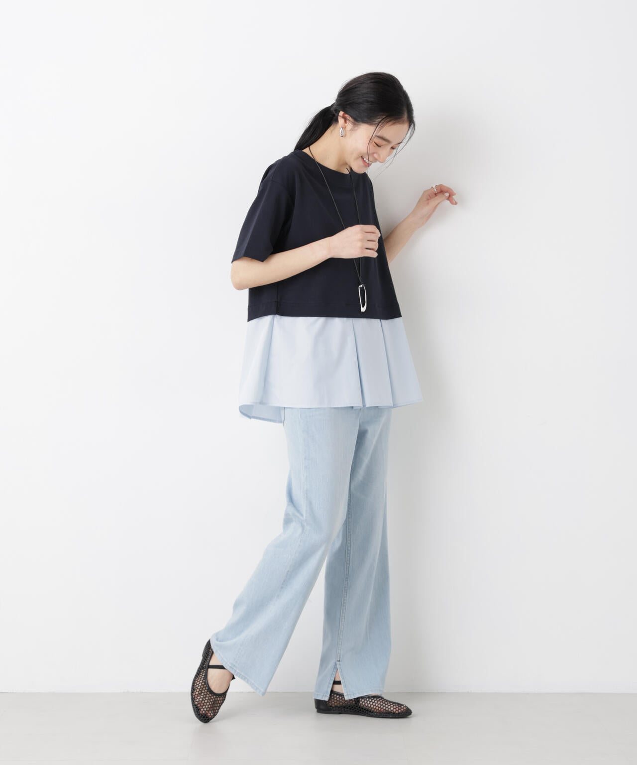 異素材ペプラムカットソー 6696124328