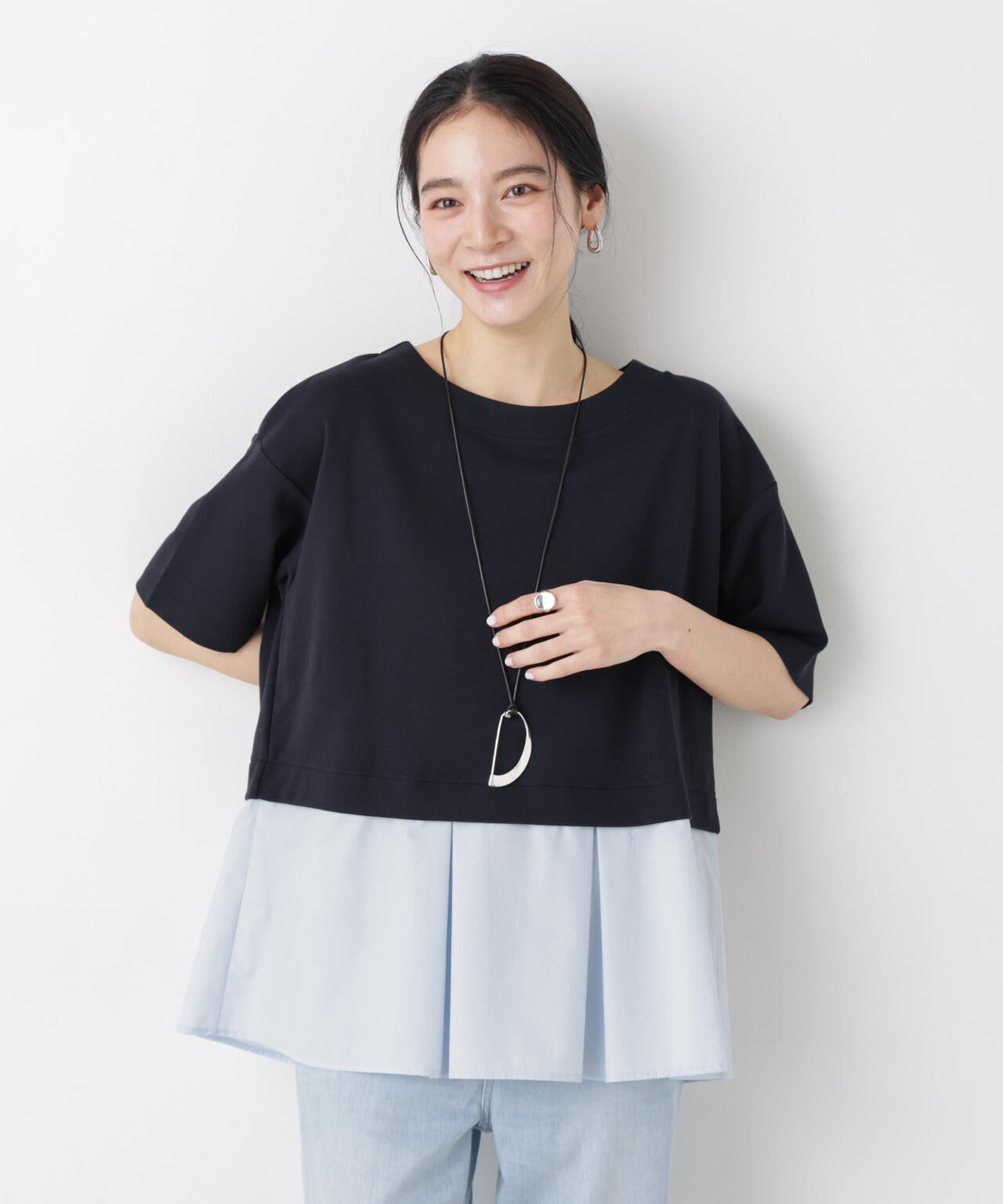 異素材ペプラムカットソー 6696124328