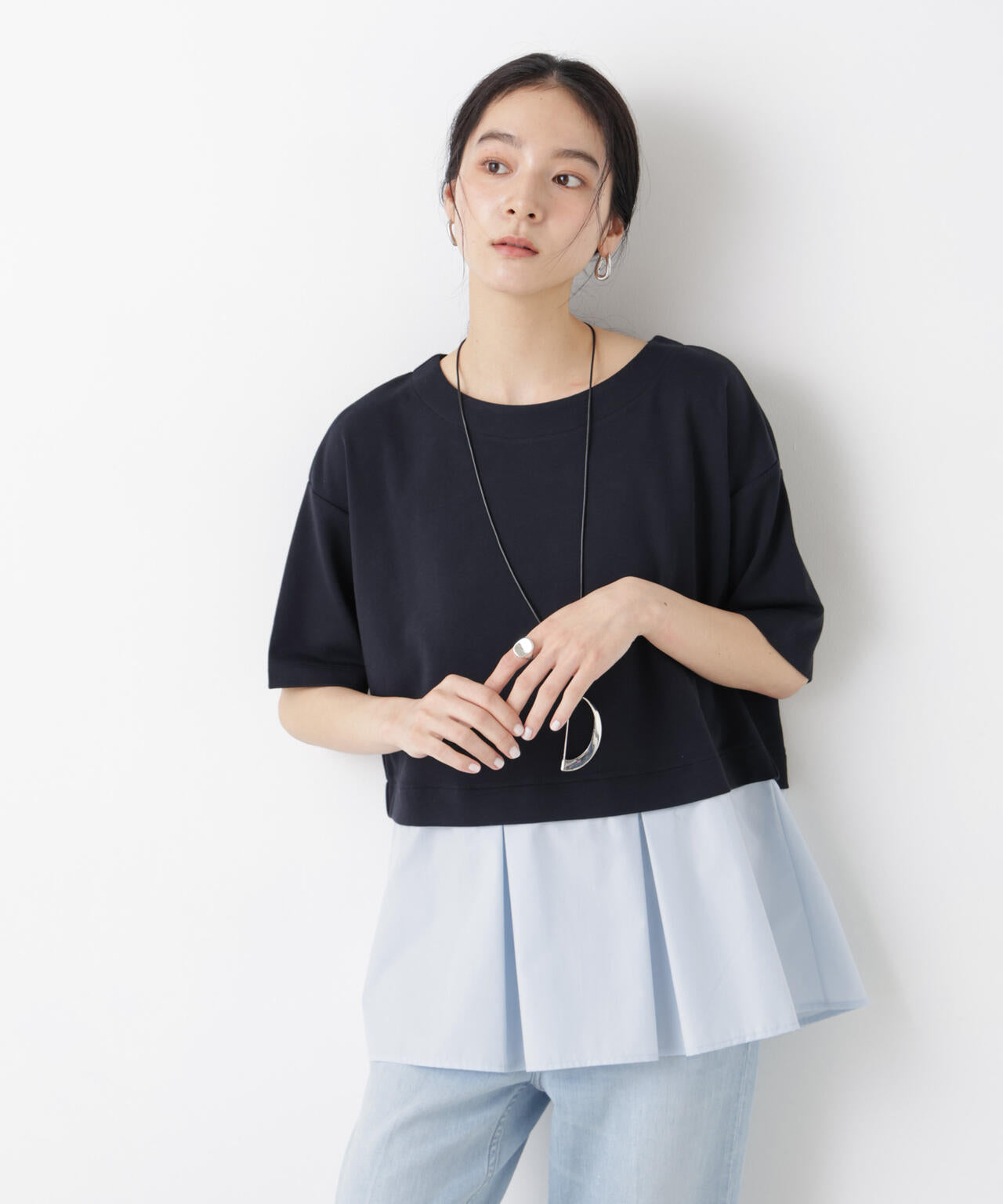 異素材ペプラムカットソー 6696124328