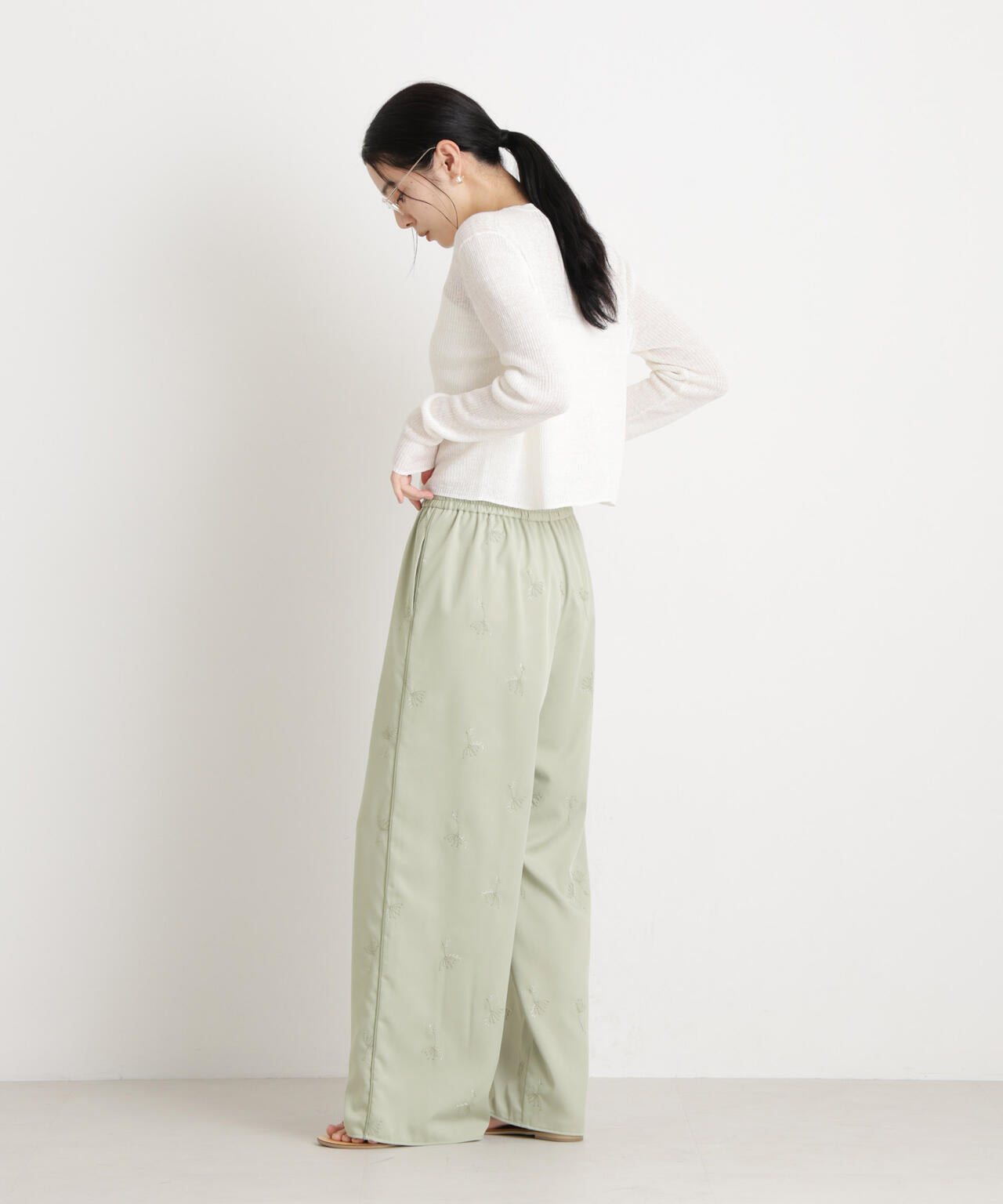 刺繍ツイルイージーワイドパンツ(セットアップ可) 6696127316