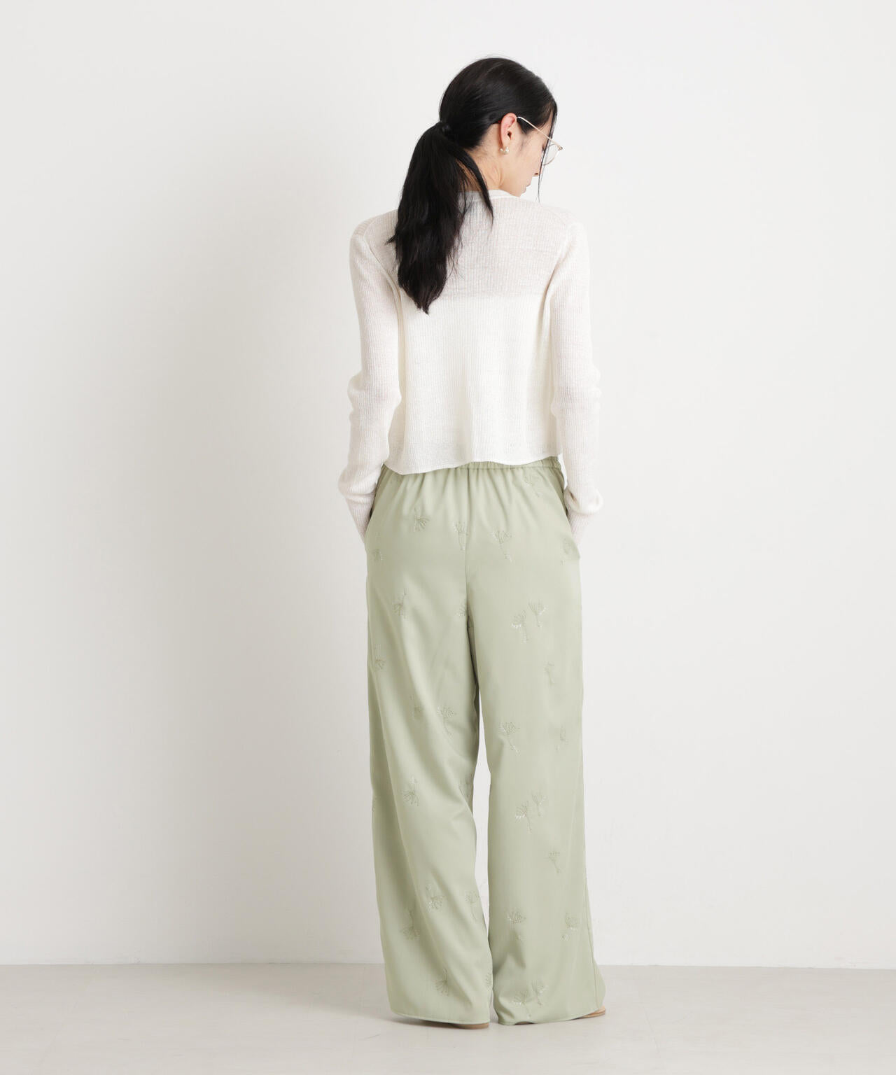 刺繍ツイルイージーワイドパンツ(セットアップ可) 6696127316