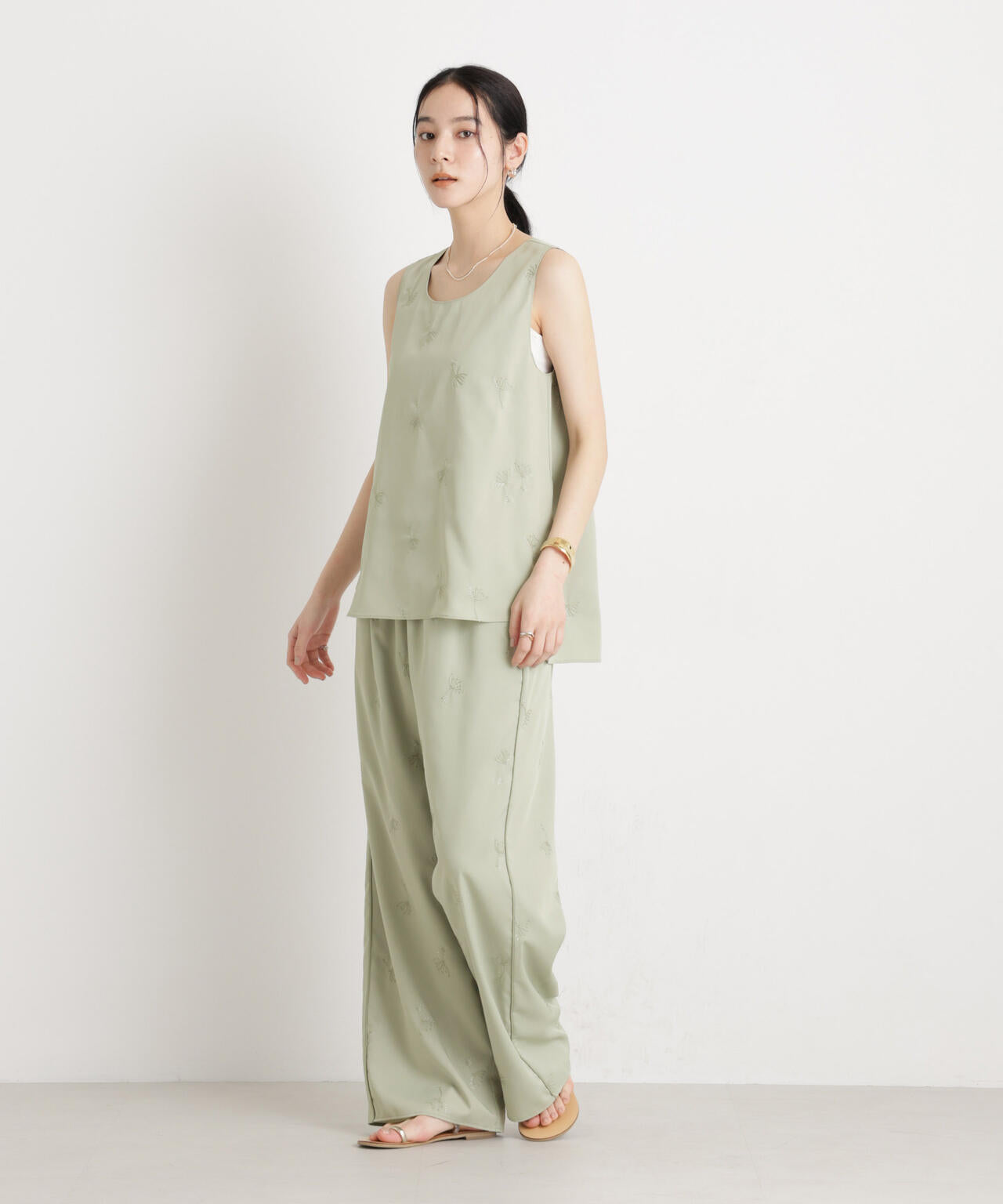 刺繍ツイルイージーワイドパンツ(セットアップ可) 6696127316