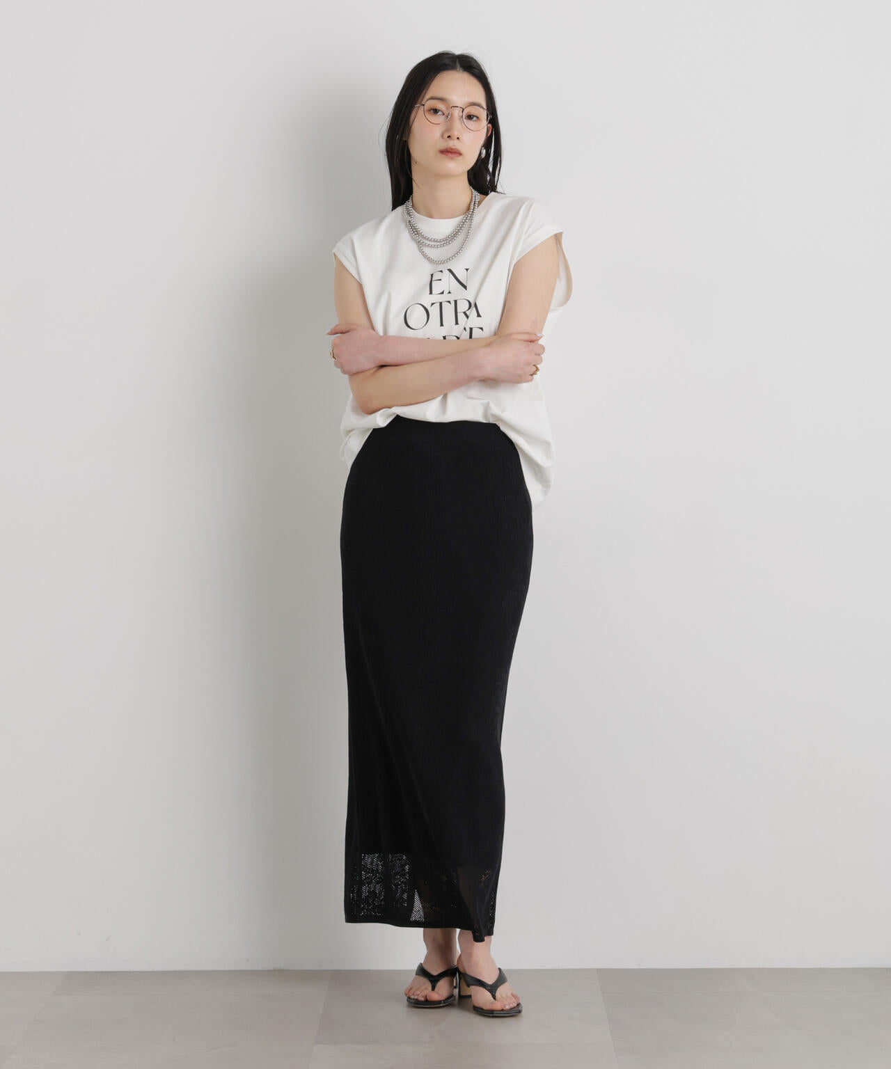 メッシュレースニットスカート 6696130316