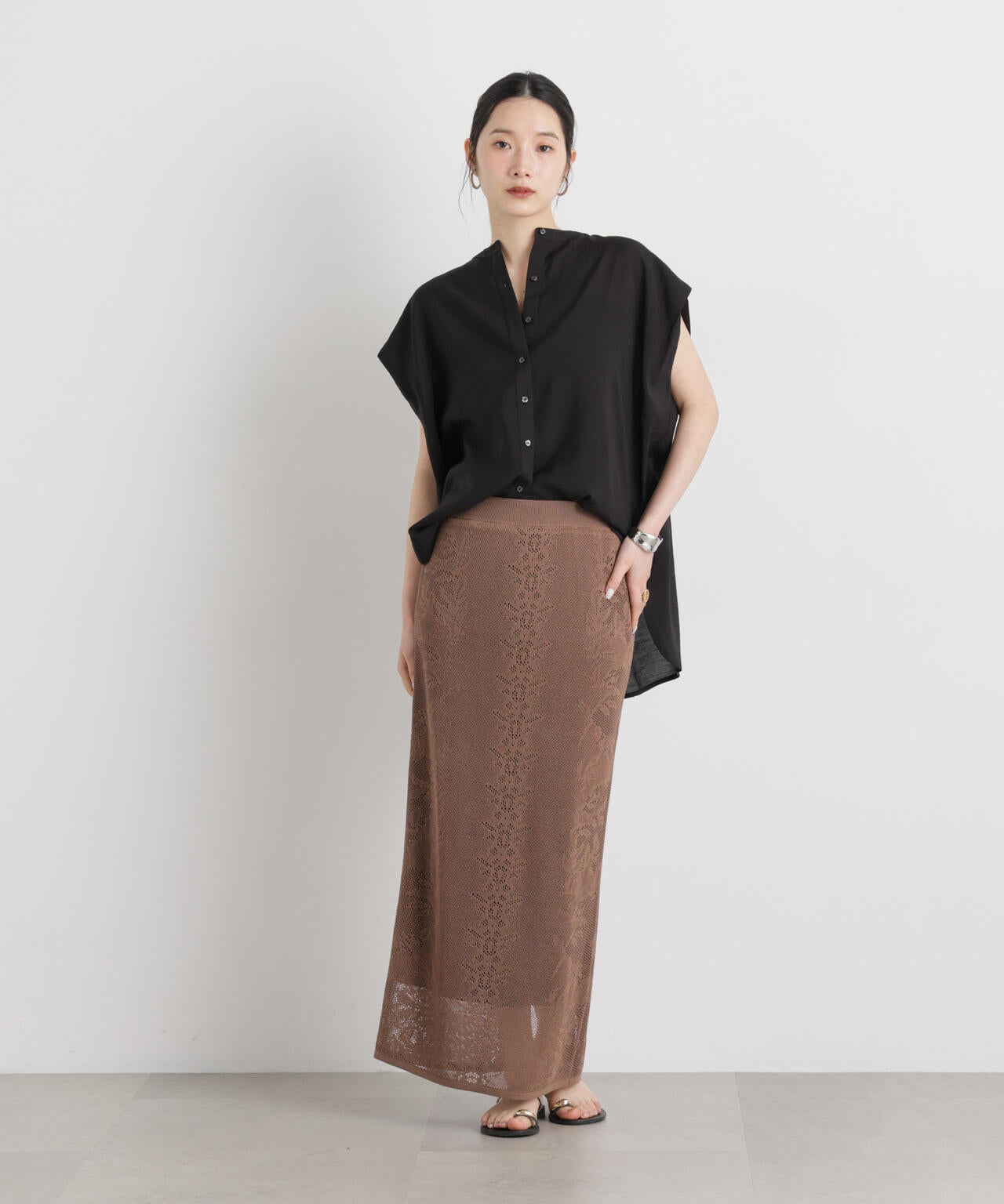 メッシュレースニットスカート 6696130316