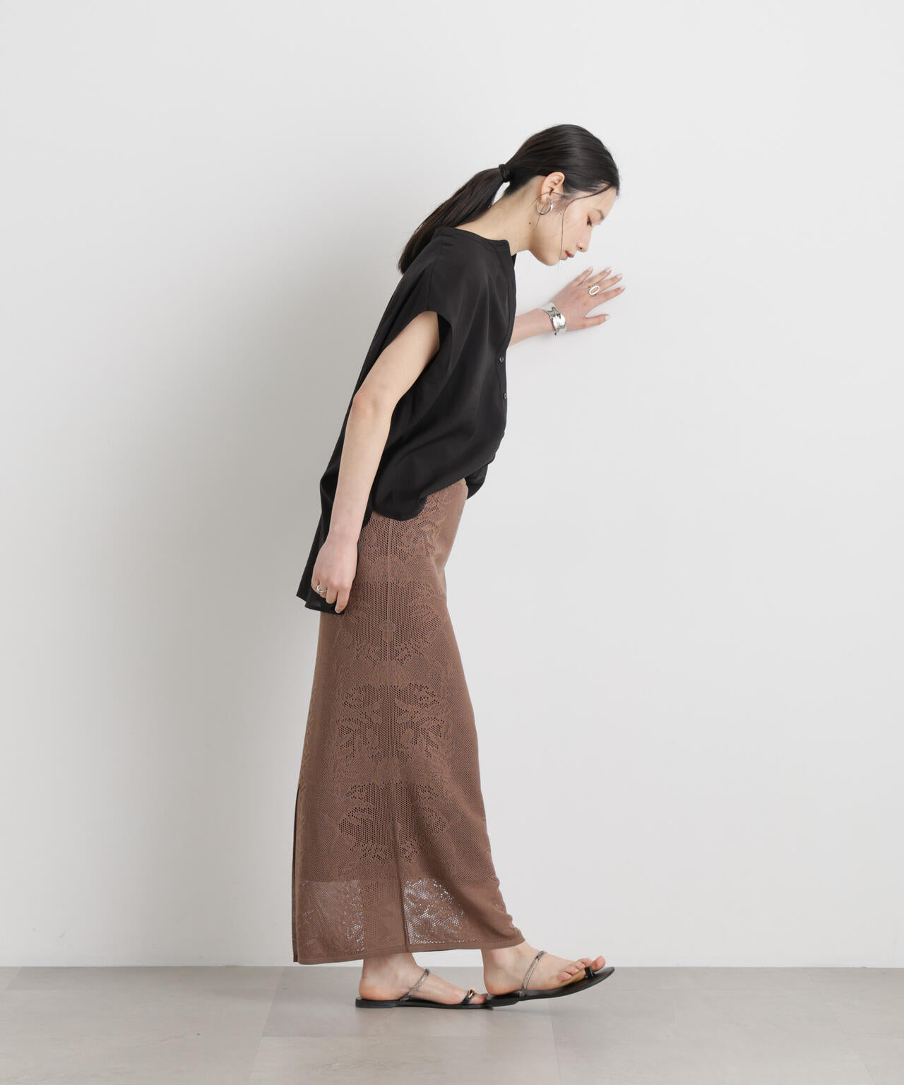 メッシュレースニットスカート 6696130316