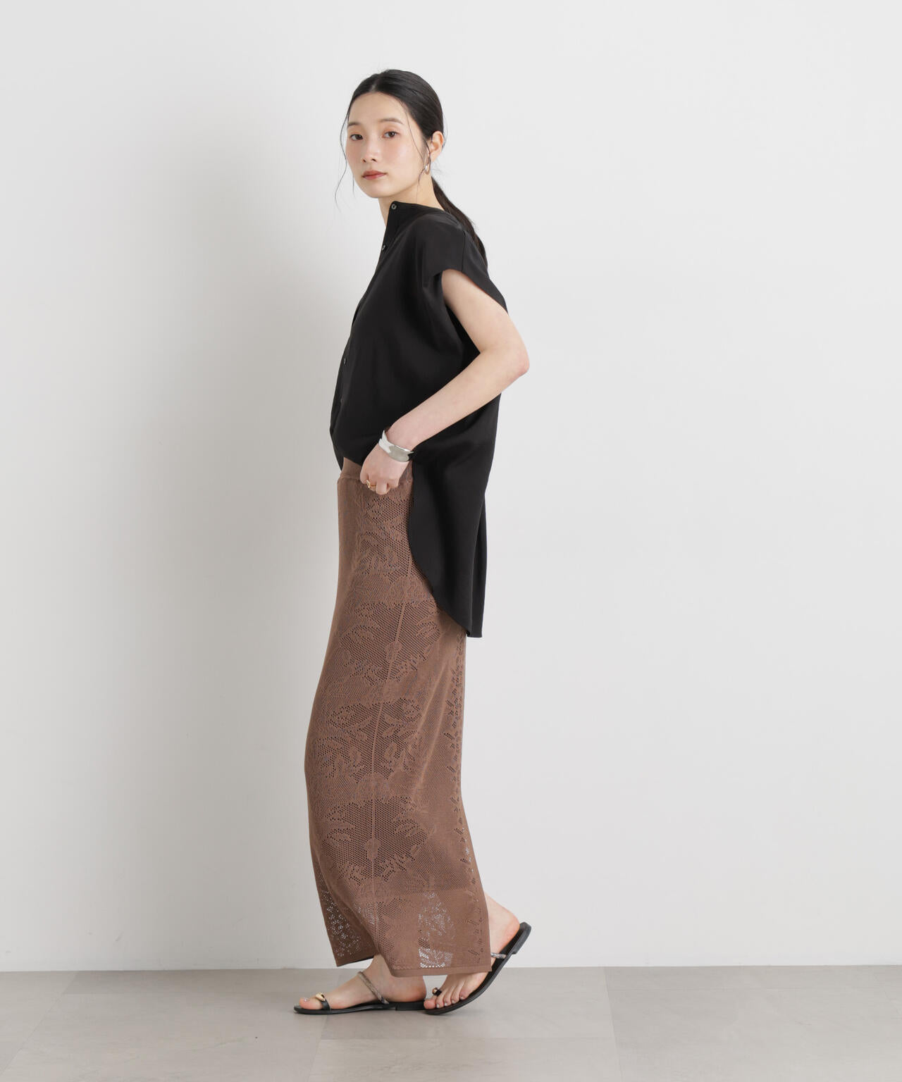 メッシュレースニットスカート 6696130316