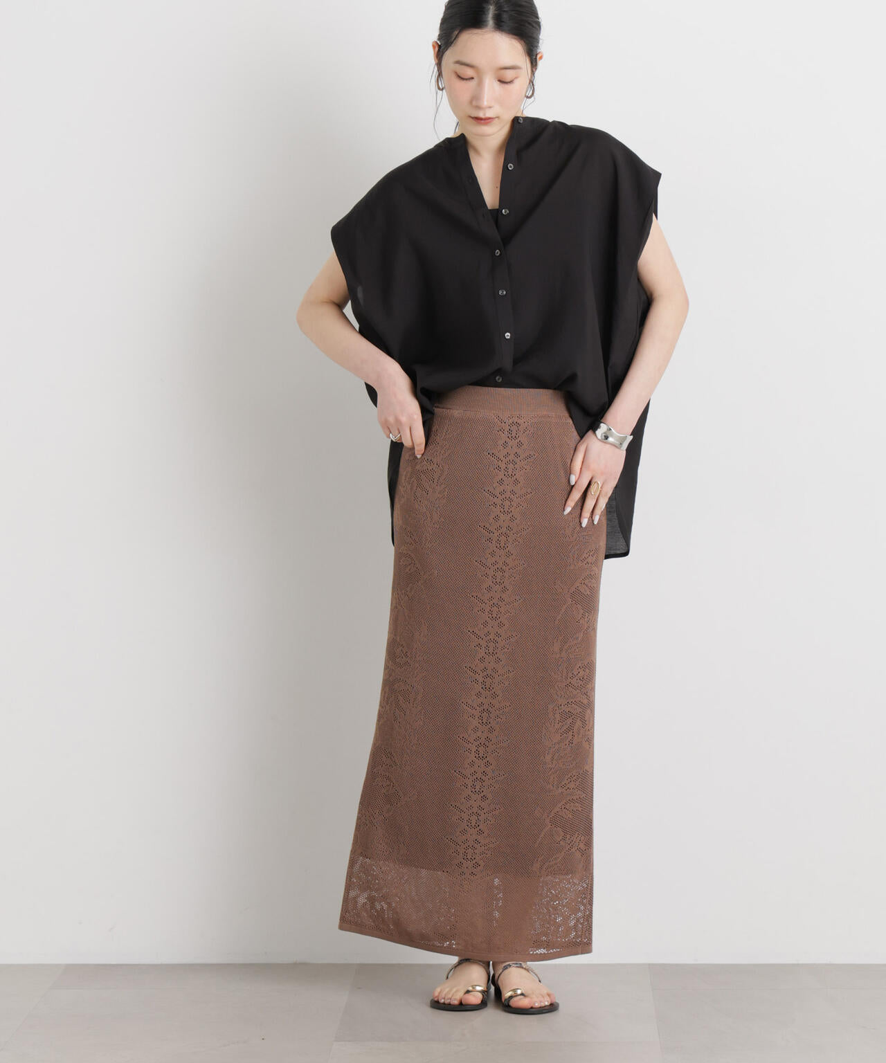 メッシュレースニットスカート 6696130316