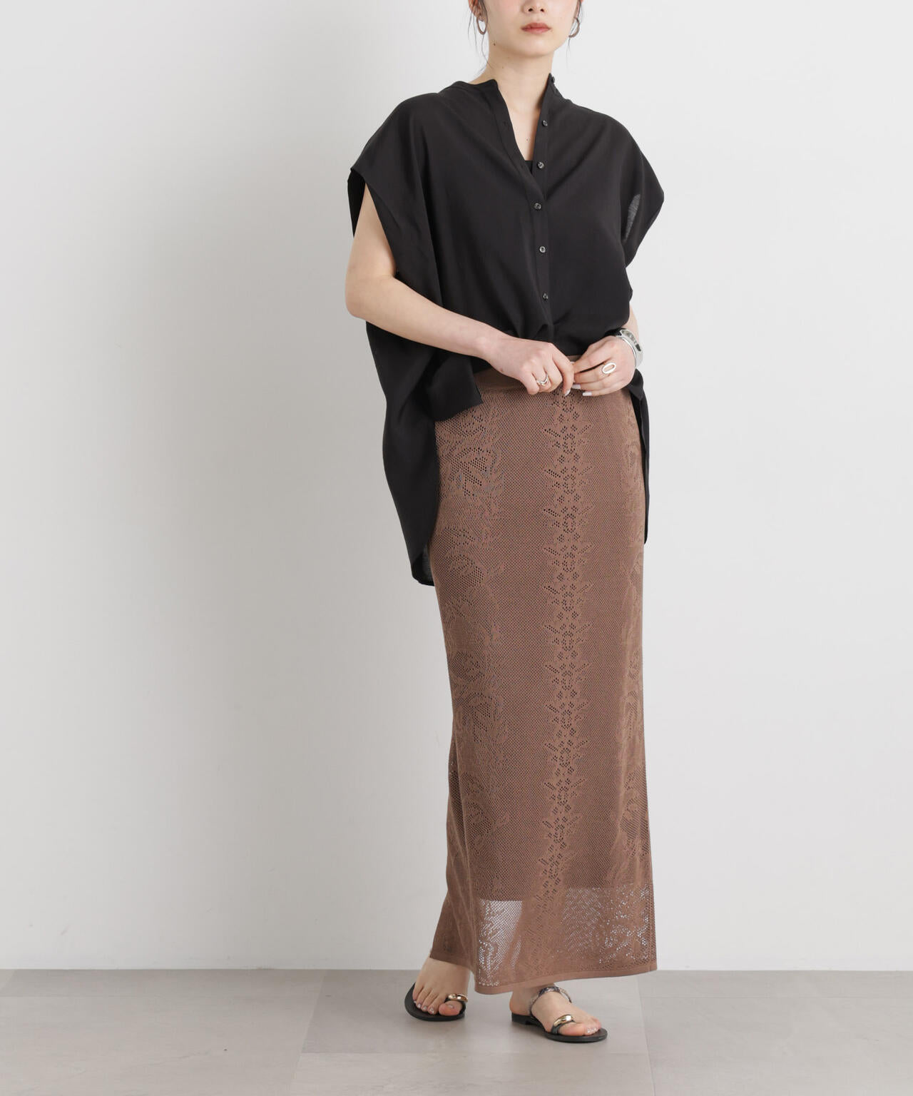 メッシュレースニットスカート 6696130316
