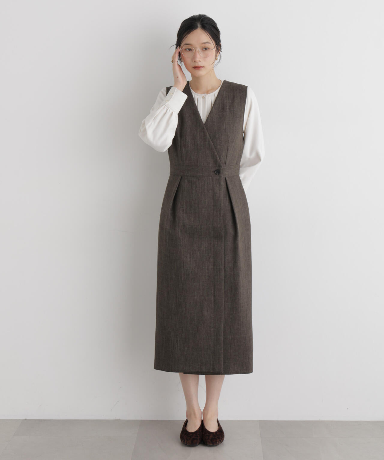 シャンブレーシャークスキンカシュクールワンピース 6696219302