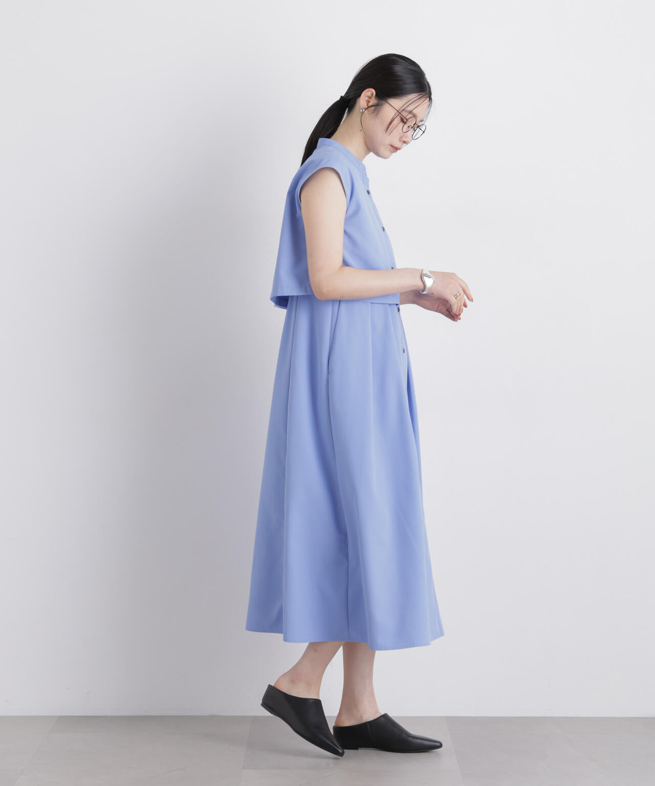 レイヤード風スタンドカラーシャツワンピース 6696219303