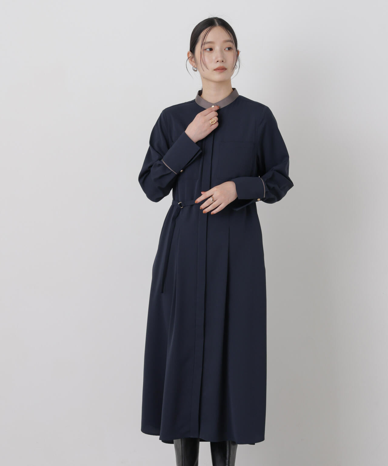 スタンドバイカラーベルト付きワンピース 6696219313
