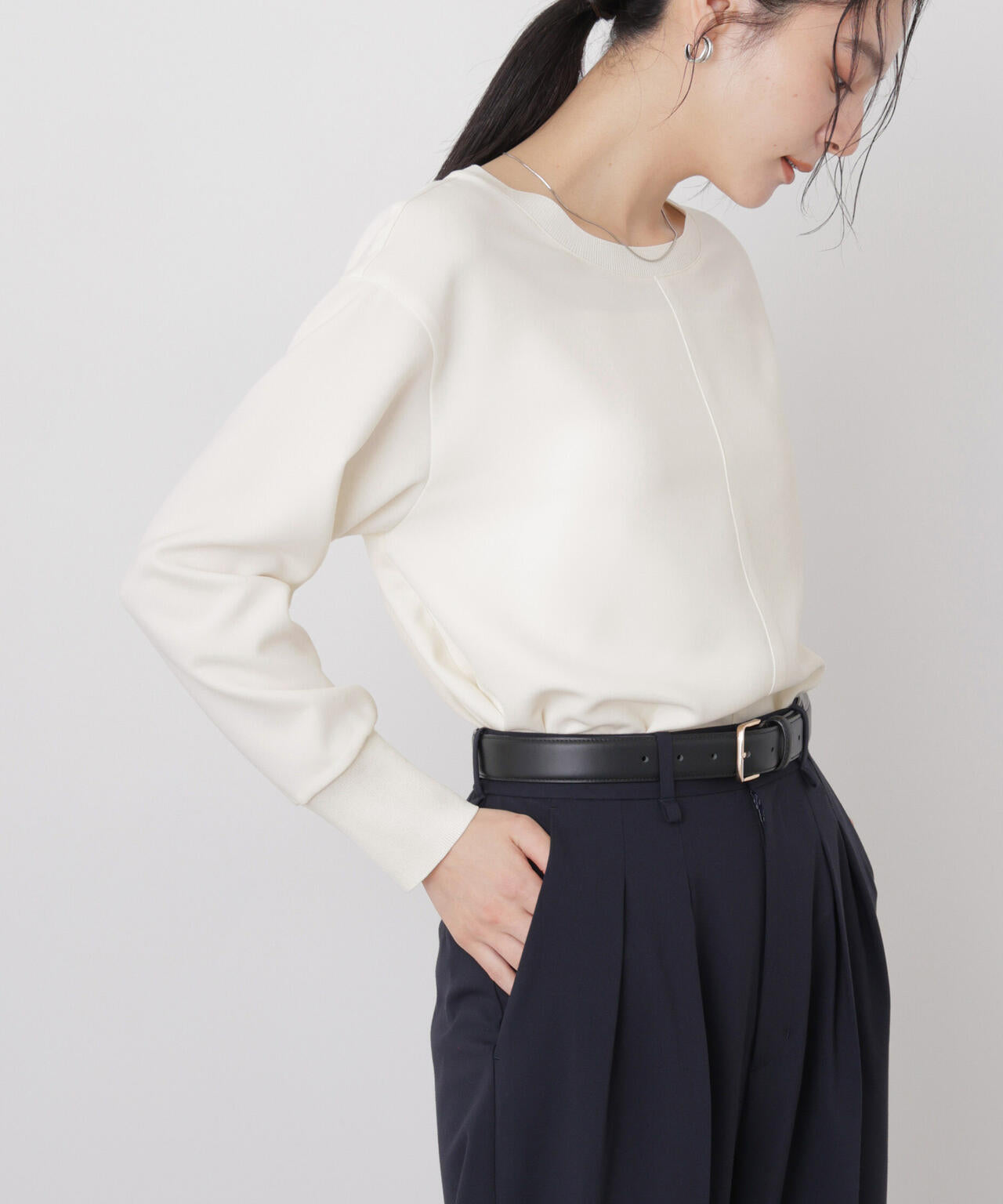 DressT/リブ使いクルーネックブラウス 6696220306