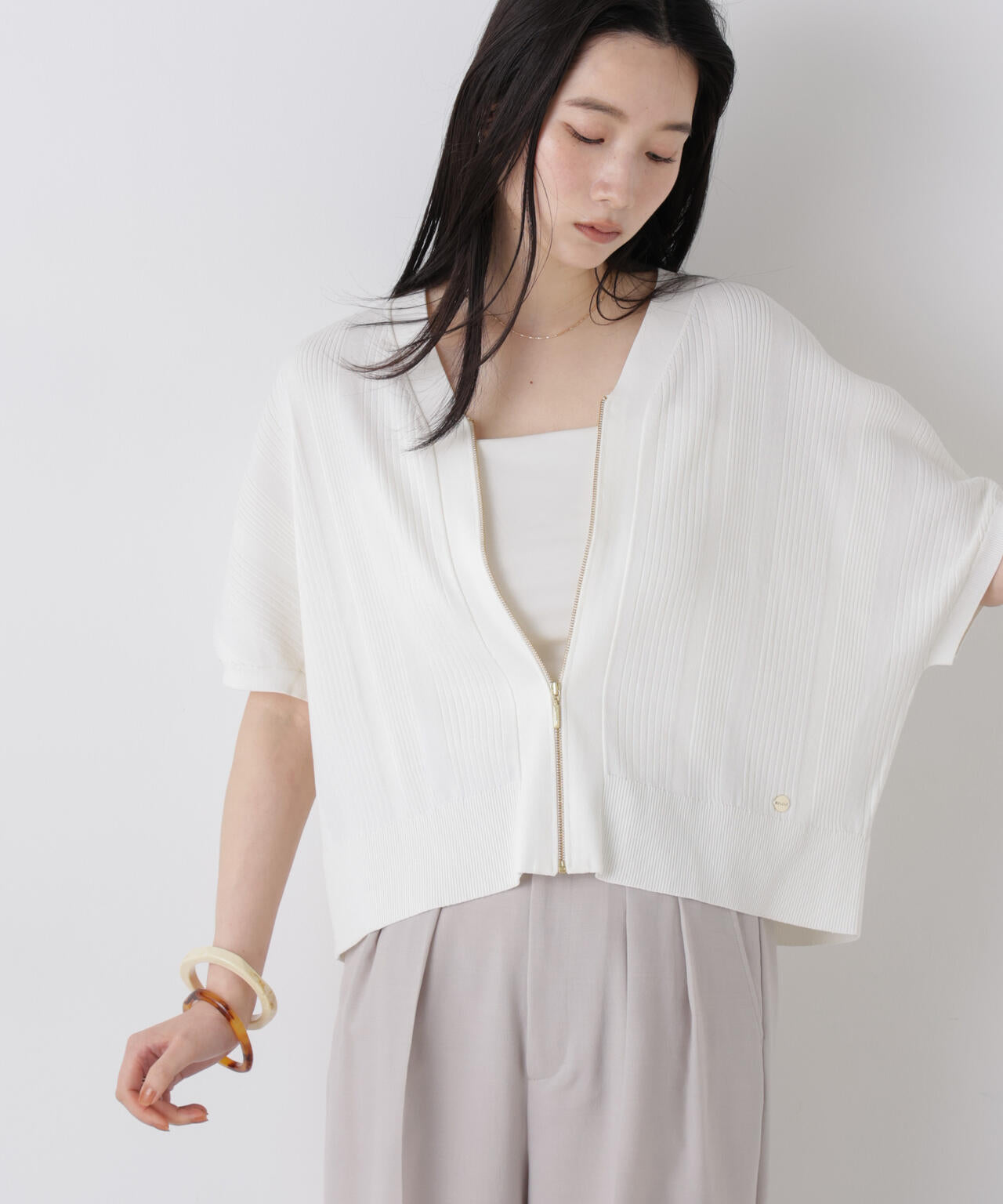 SUMMER VEIL KNIT ジップカーディガン 6696222311