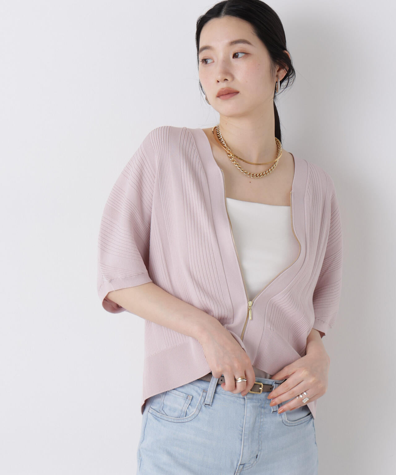 SUMMER VEIL KNIT ジップカーディガン 6696222311