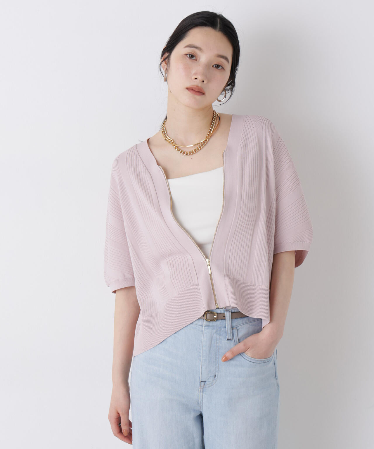 SUMMER VEIL KNIT ジップカーディガン 6696222311