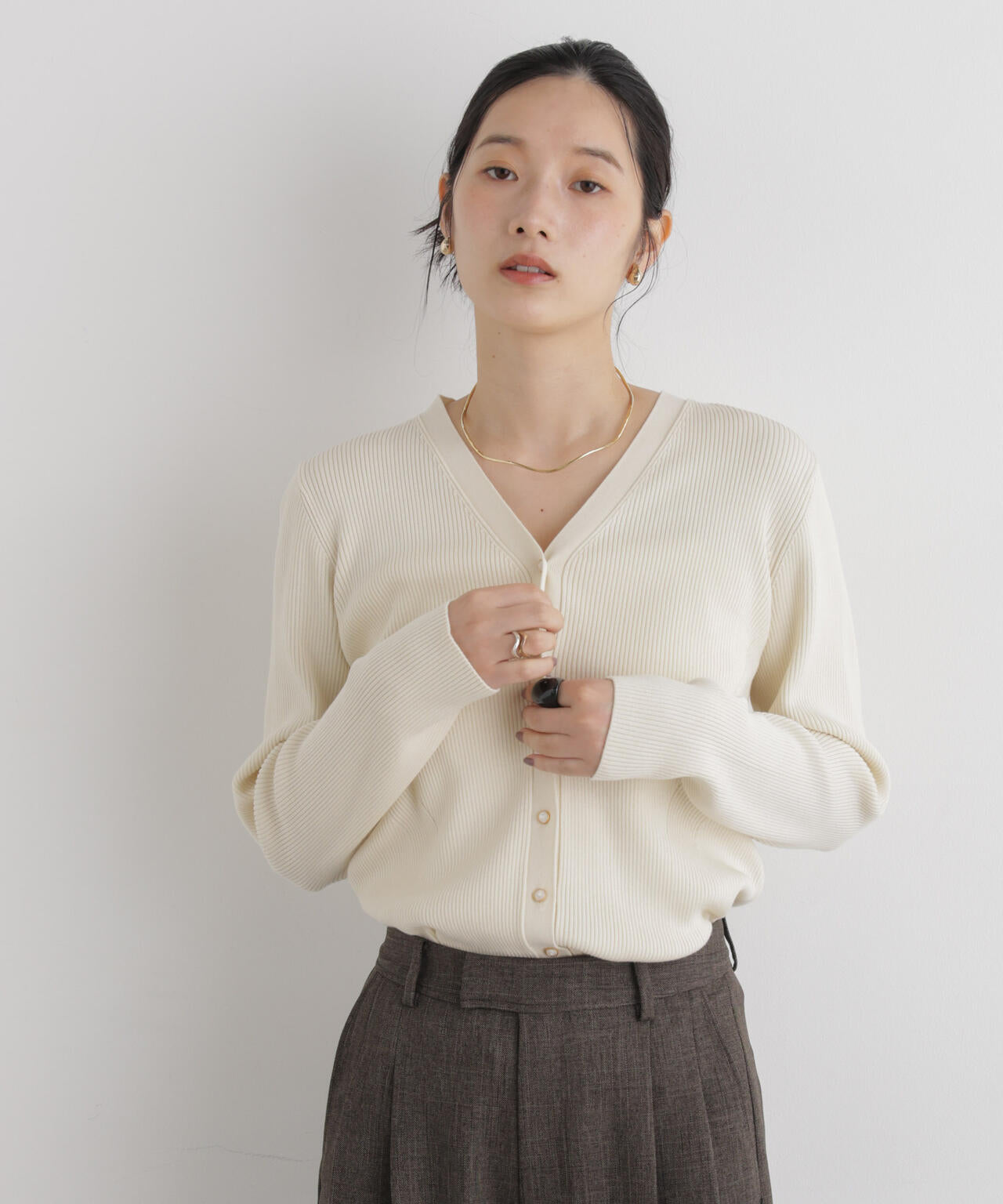 CICA&UVカット加工Vネックリブカーディガン 6696222318