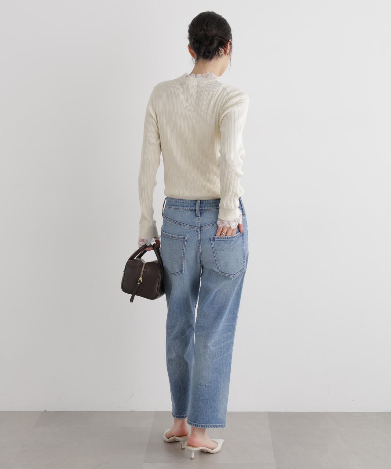 CICA&UVカット加工レースフリル付きリブニット 6696222319