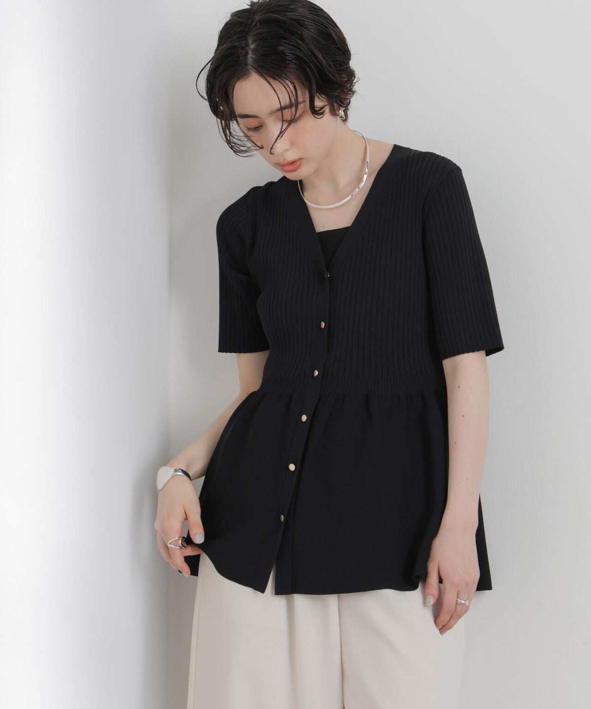 SUMMER VEIL KNIT ペプラムニットカーディガン 6696222323