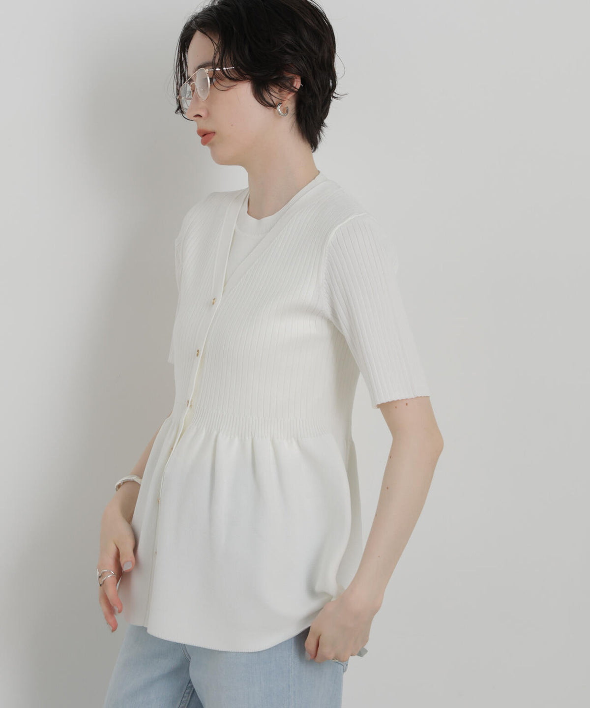 SUMMER VEIL KNIT ペプラムニットカーディガン 6696222323