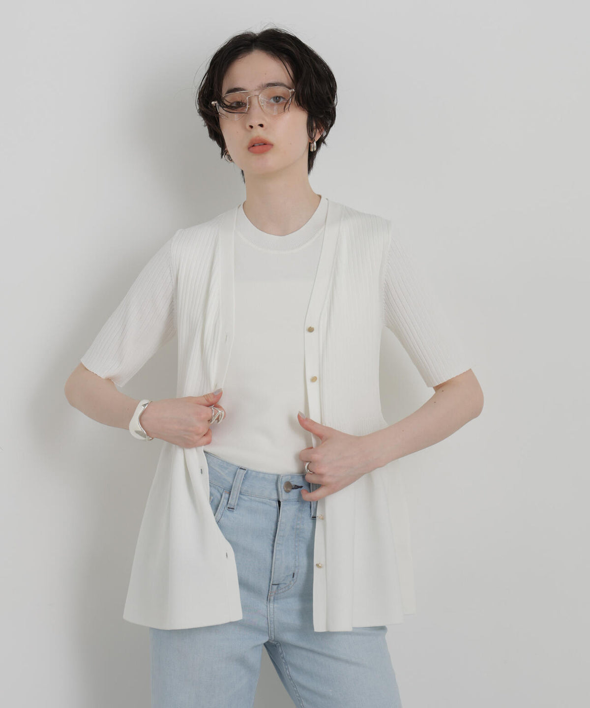 SUMMER VEIL KNIT ペプラムニットカーディガン 6696222323