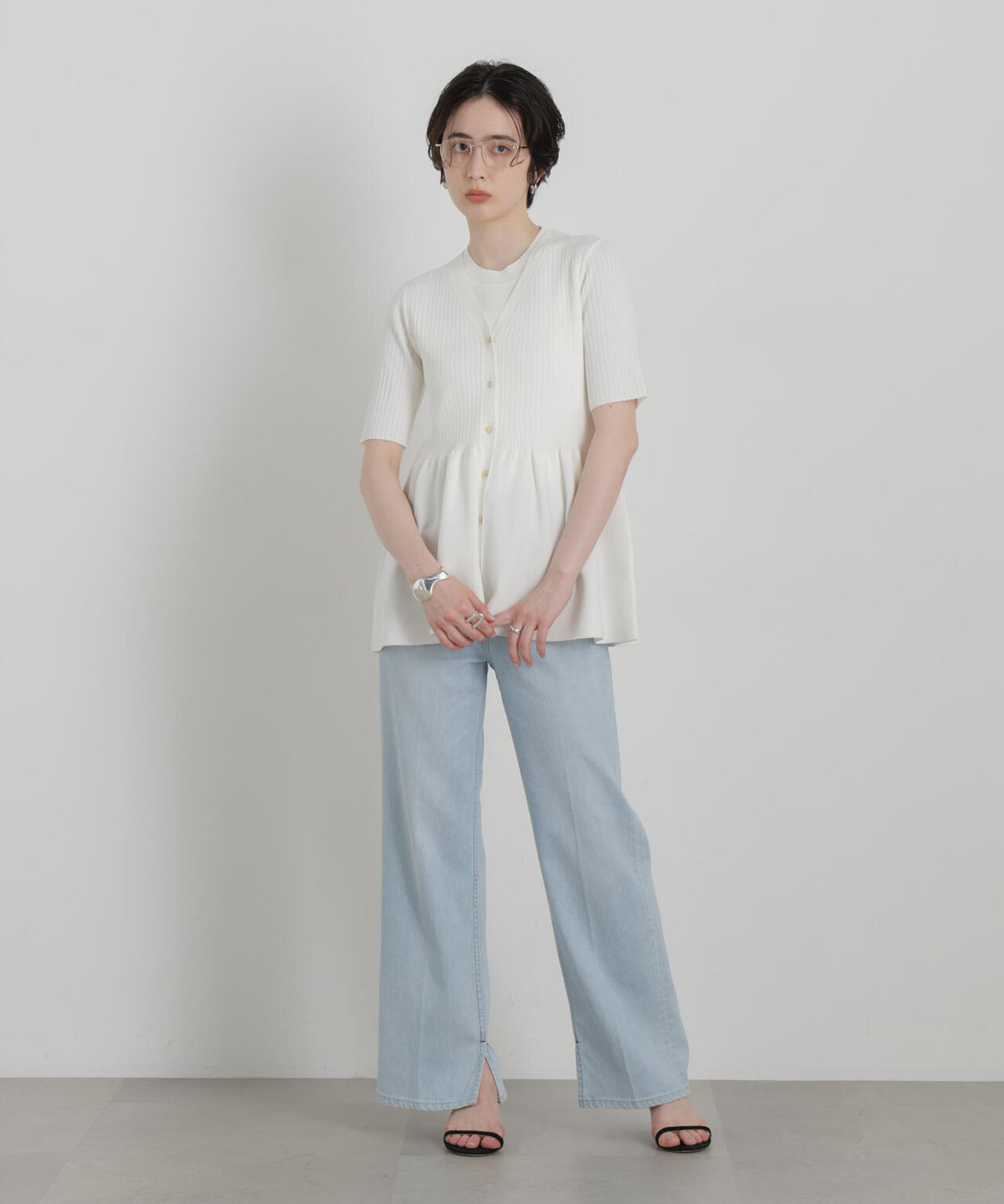 SUMMER VEIL KNIT ペプラムニットカーディガン 6696222323