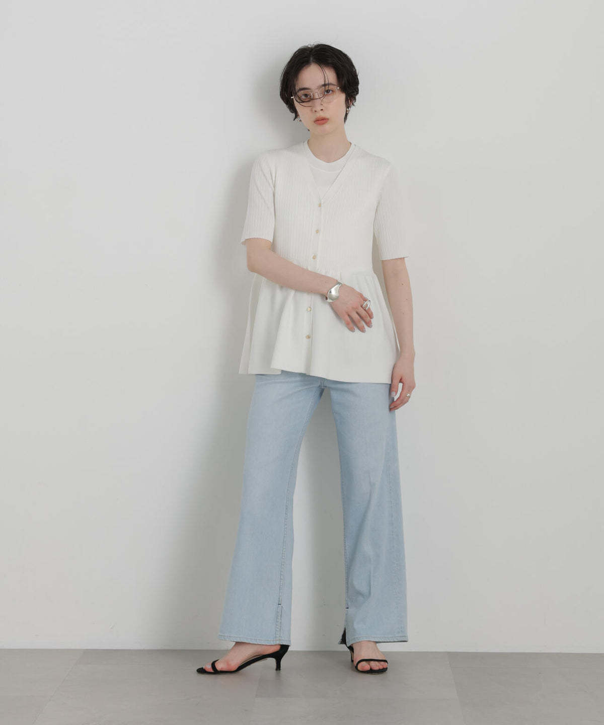 SUMMER VEIL KNIT ペプラムニットカーディガン 6696222323