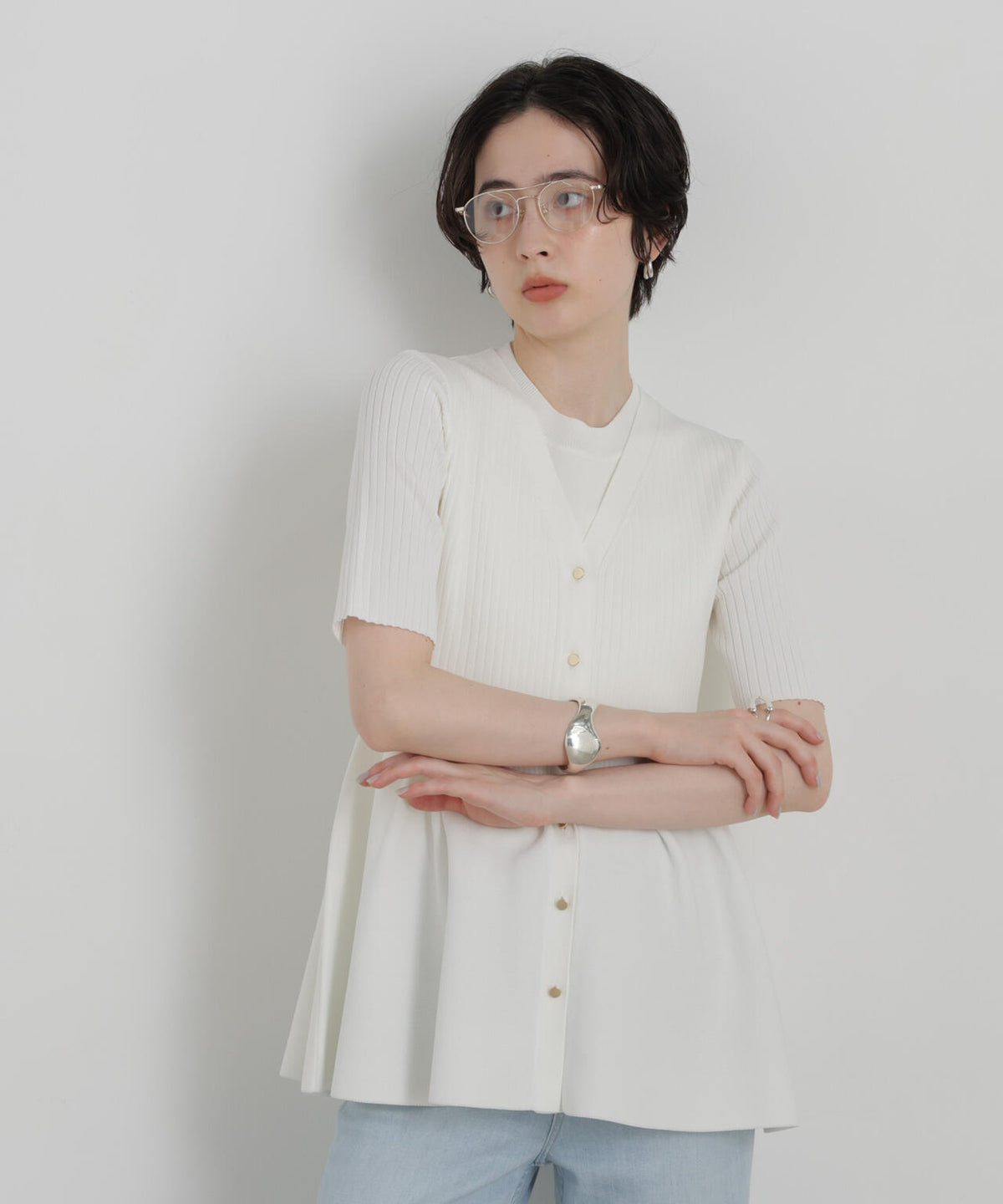 SUMMER VEIL KNIT ペプラムニットカーディガン 6696222323