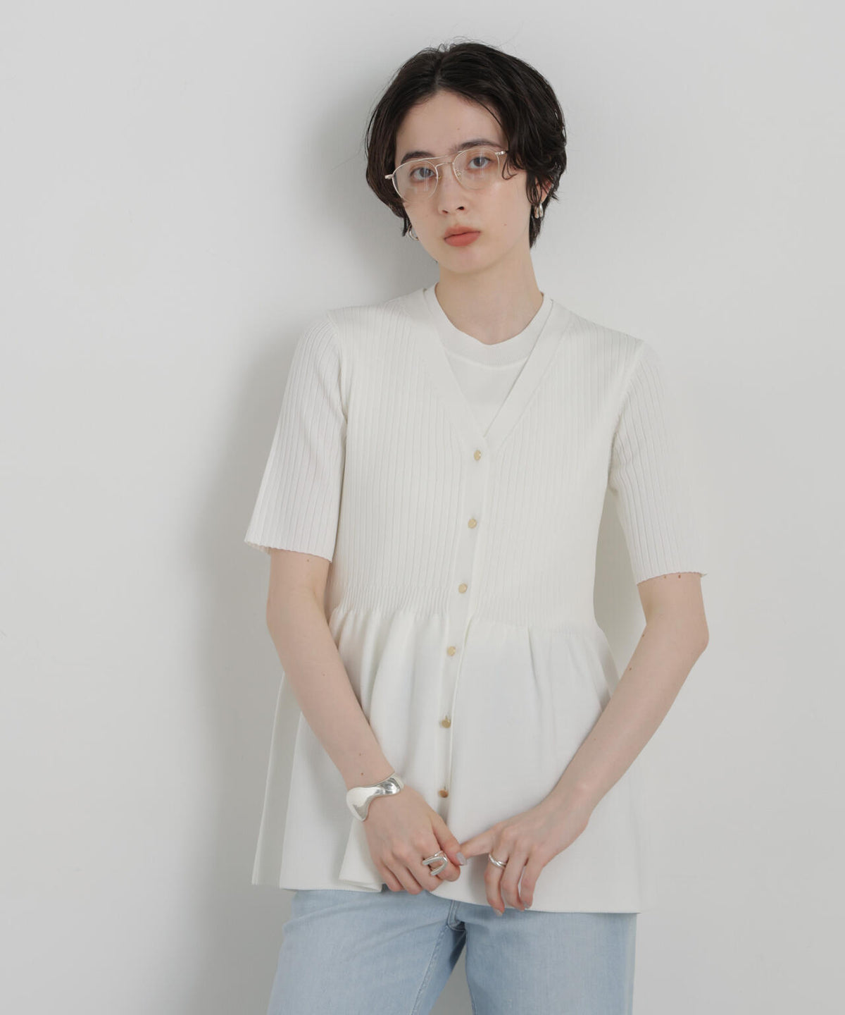SUMMER VEIL KNIT ペプラムニットカーディガン 6696222323