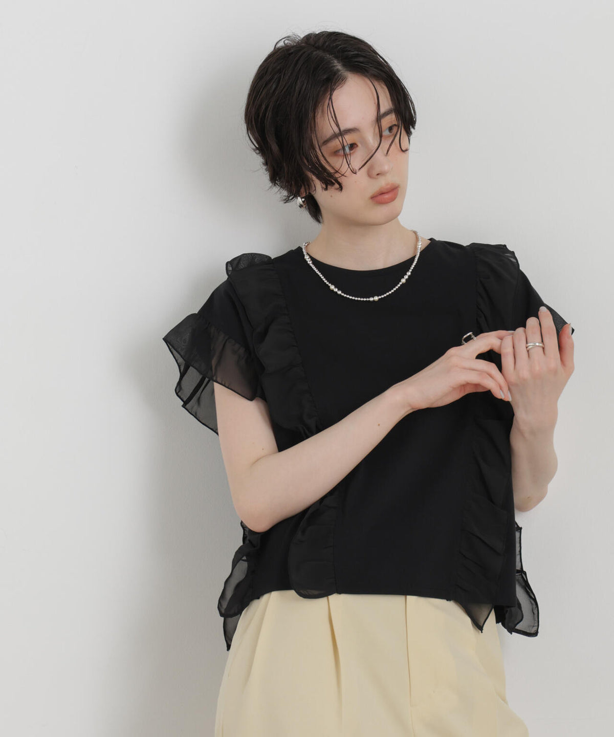 シフォンフリルカットソー 6696224302