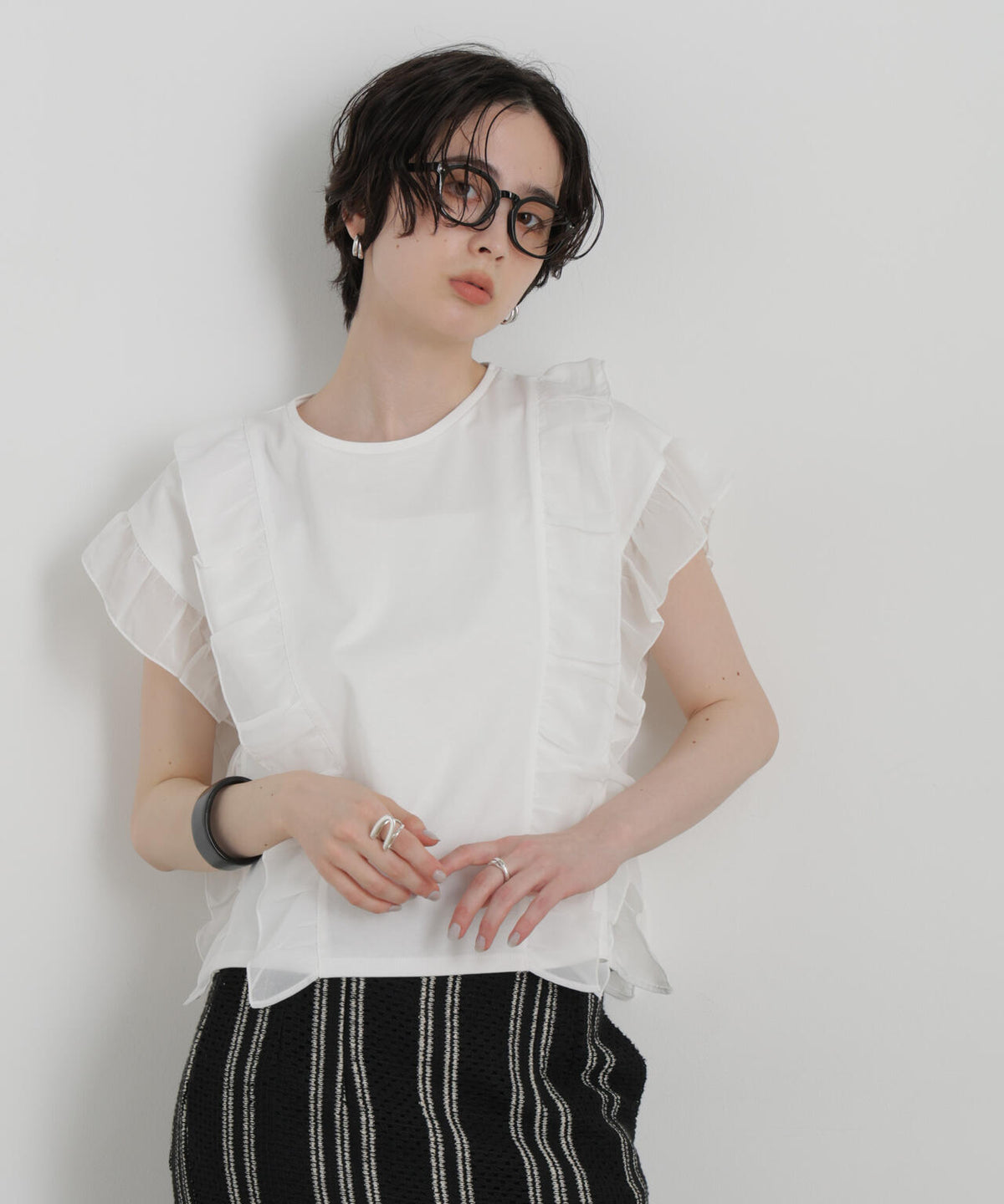 シフォンフリルカットソー 6696224302