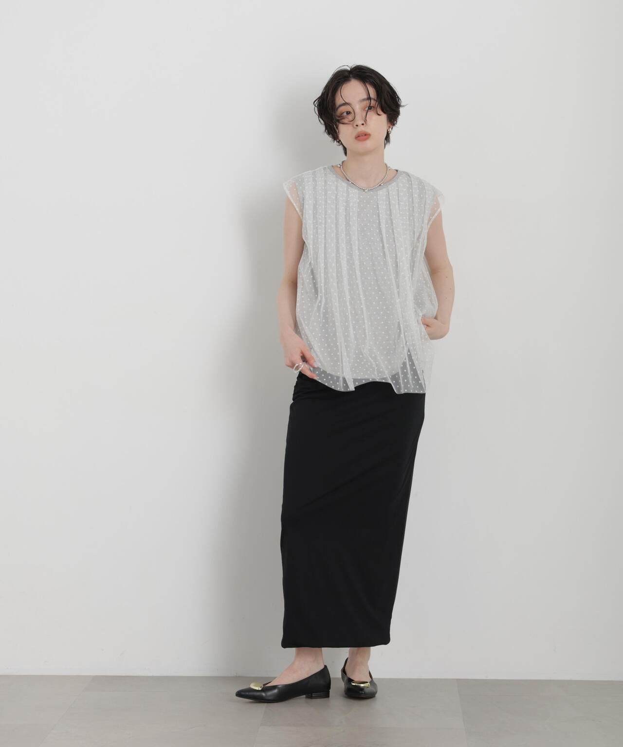 ドットチュールレイヤードトップス 6696224304