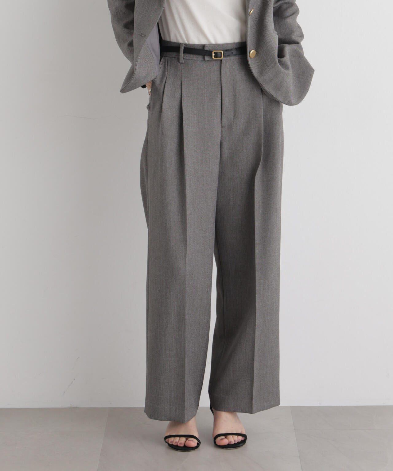 シャンブレーシャークスキンタックセミワイドパンツ(セットアップ可) 6696227302