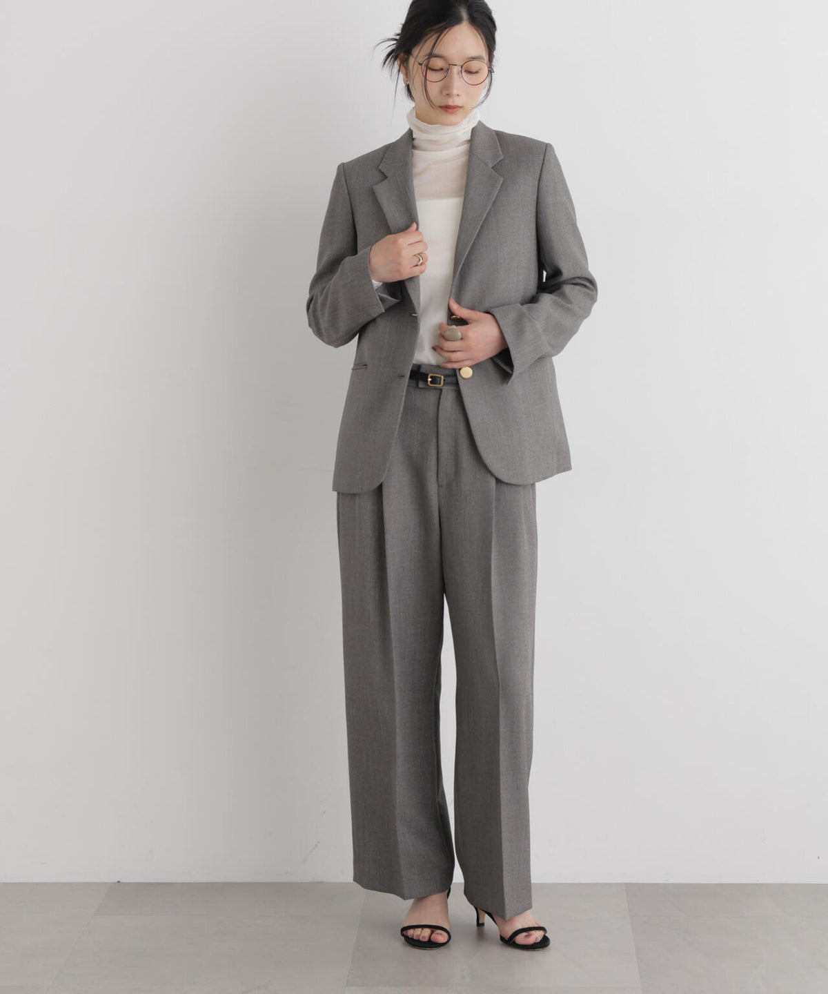 シャンブレーシャークスキンタックセミワイドパンツ(セットアップ可) 6696227302