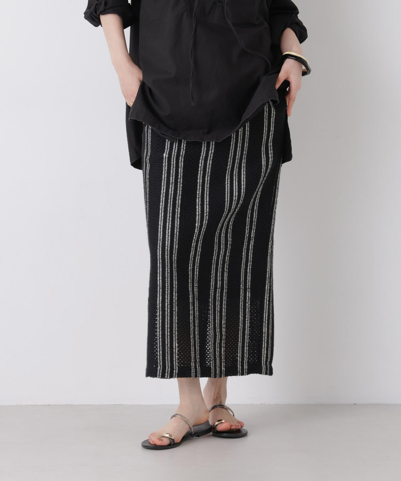 made in india ジャカードストライプIラインスカート(セットアップ可) 6696230301