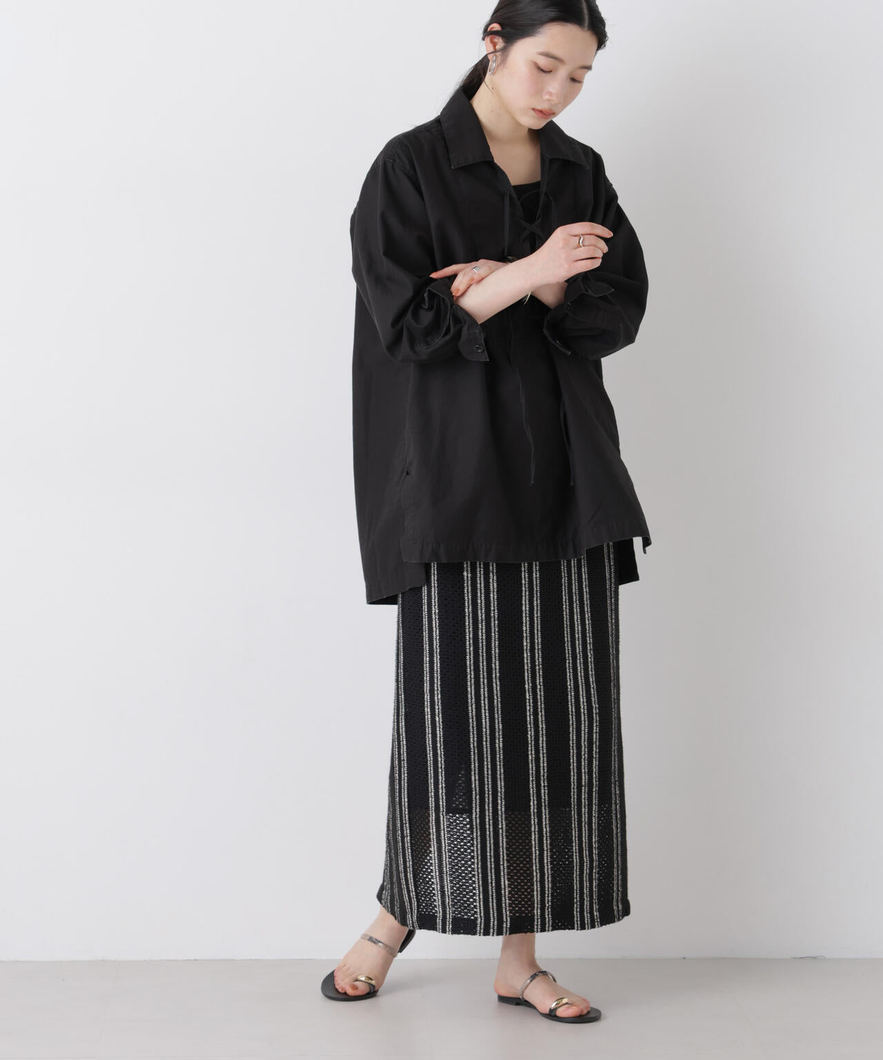 made in india ジャカードストライプIラインスカート(セットアップ可) 6696230301