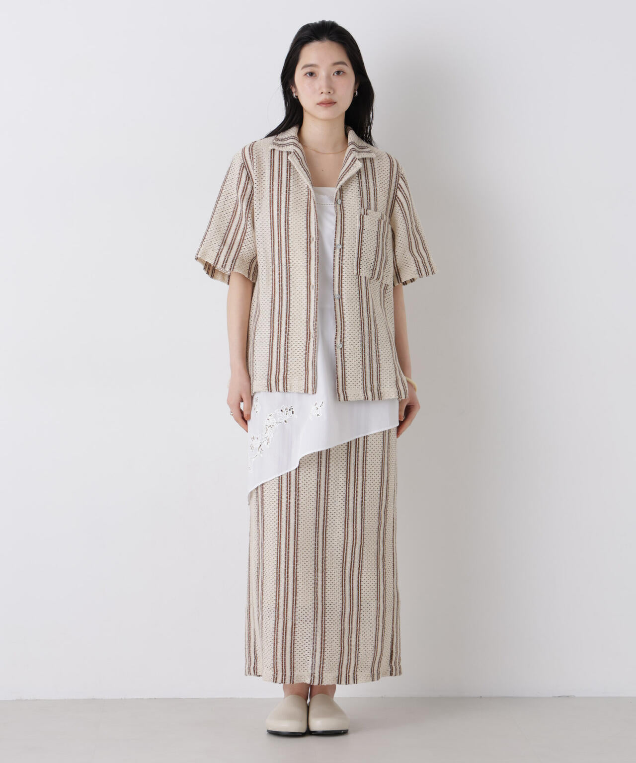made in india ジャカードストライプIラインスカート(セットアップ可) 6696230301