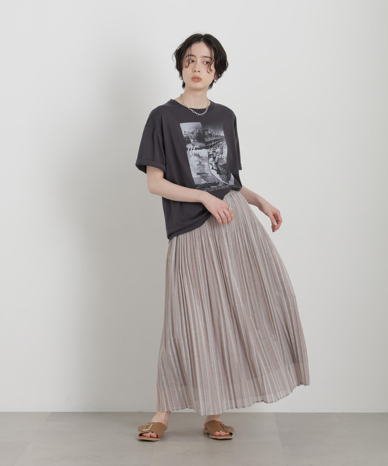 ストライププリーツマキシスカート 6696230306