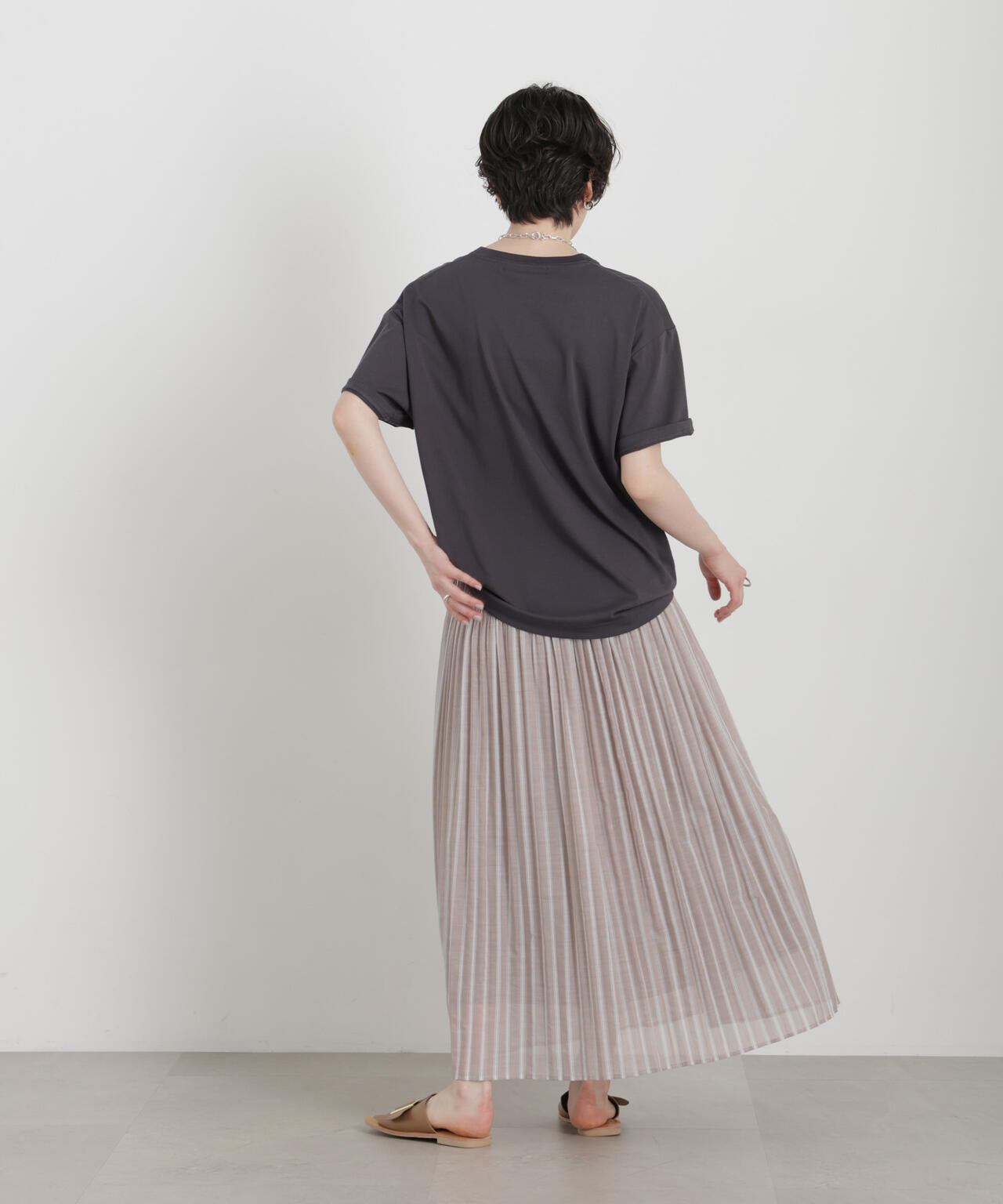 ストライププリーツマキシスカート 6696230306