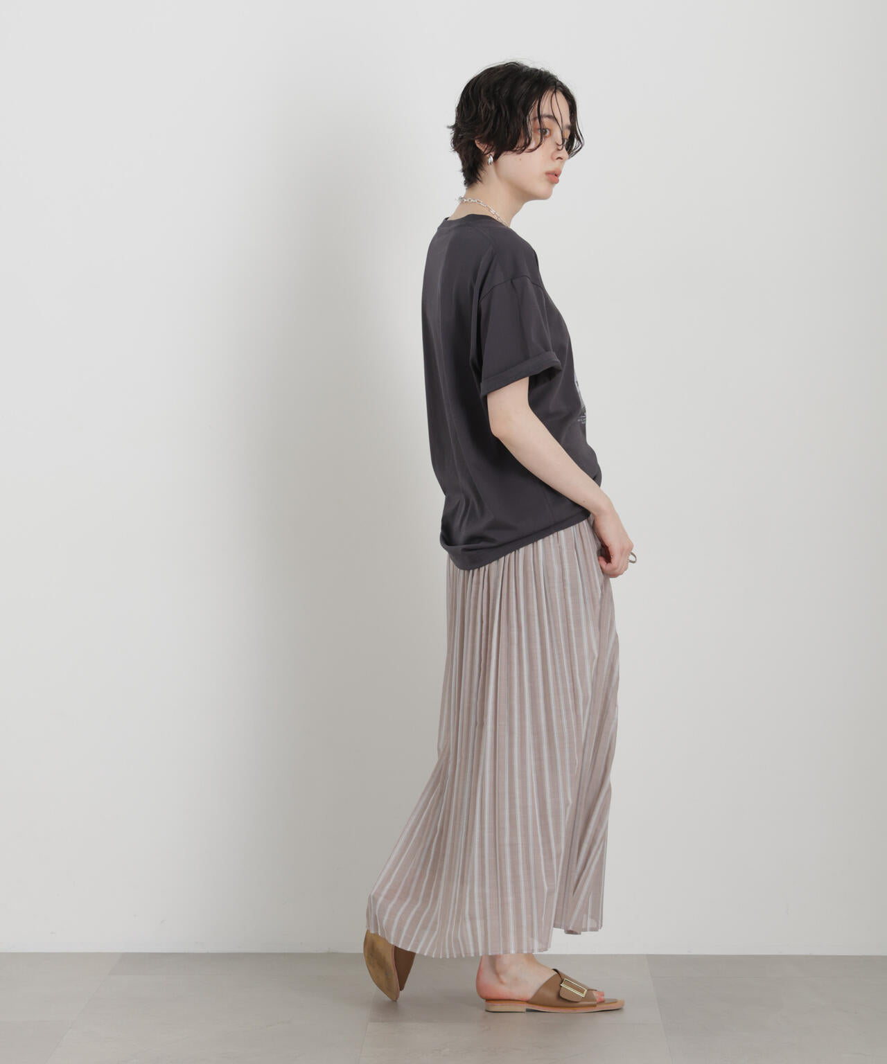 ストライププリーツマキシスカート 6696230306
