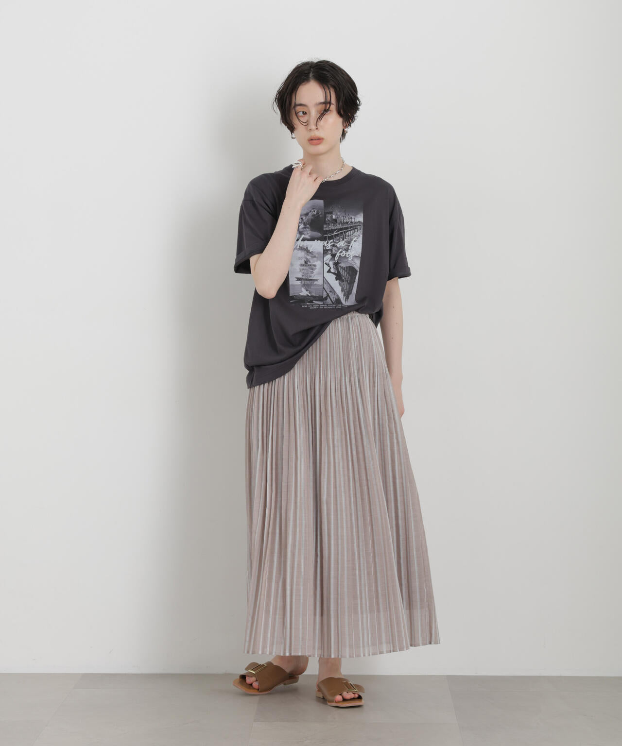 ストライププリーツマキシスカート 6696230306