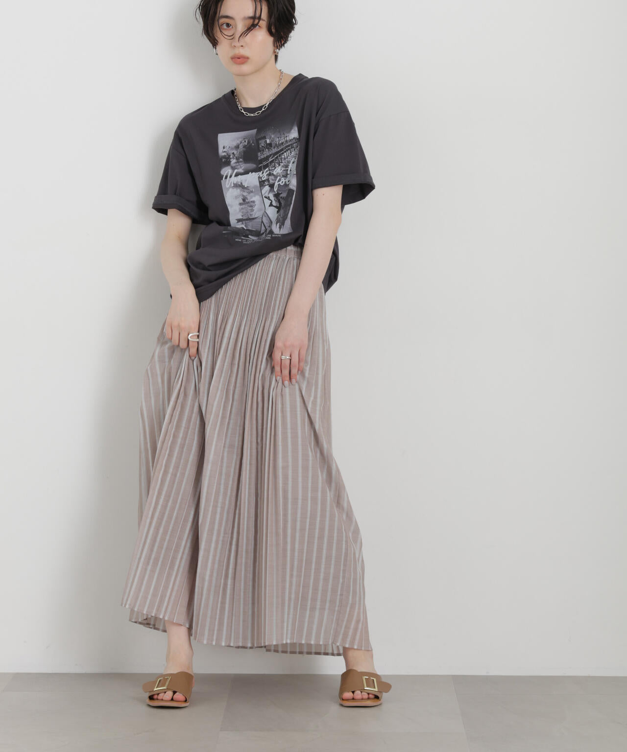 ストライププリーツマキシスカート 6696230306