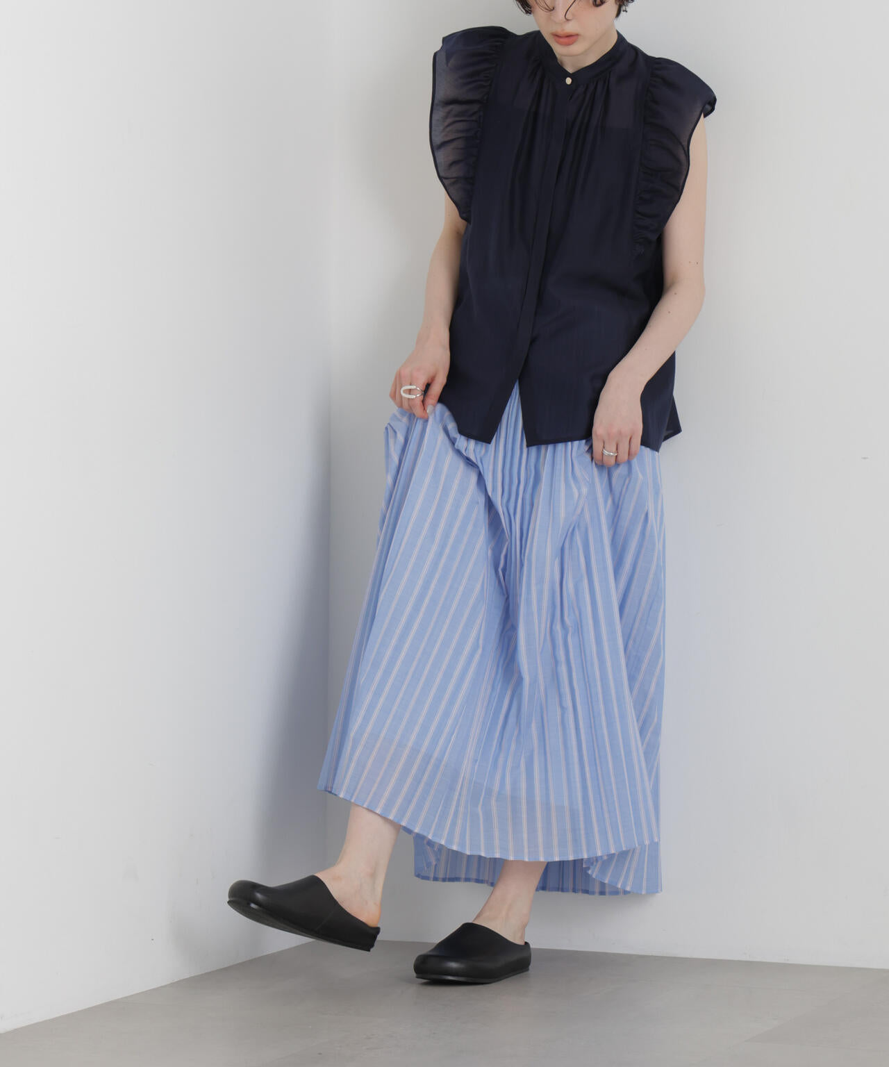 ストライププリーツマキシスカート 6696230306