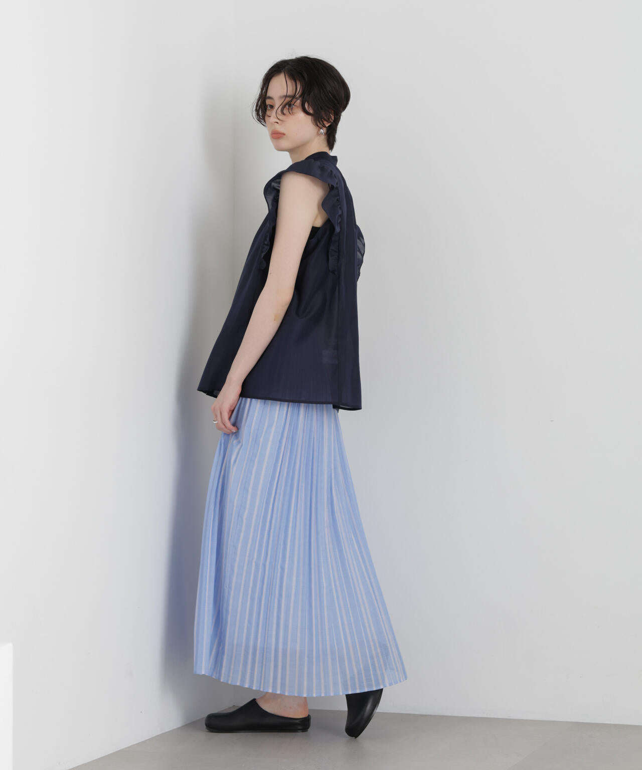 ストライププリーツマキシスカート 6696230306