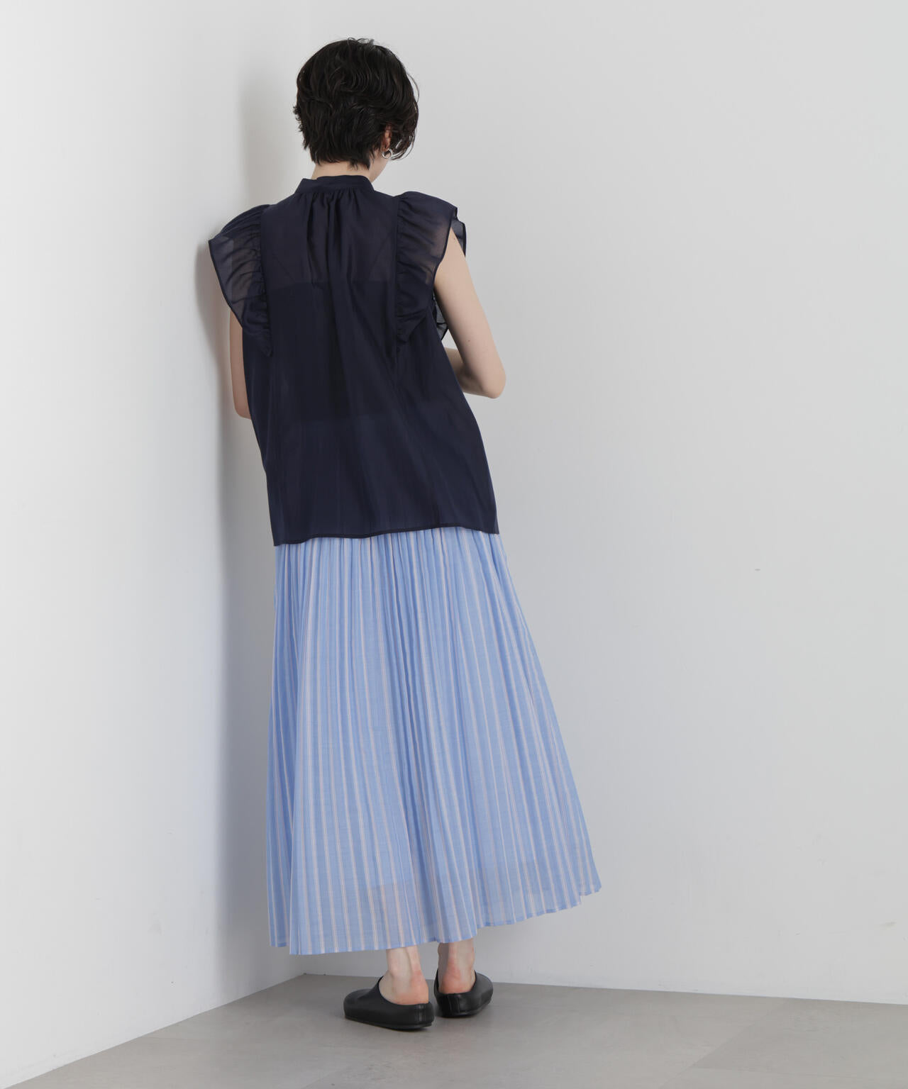 ストライププリーツマキシスカート 6696230306