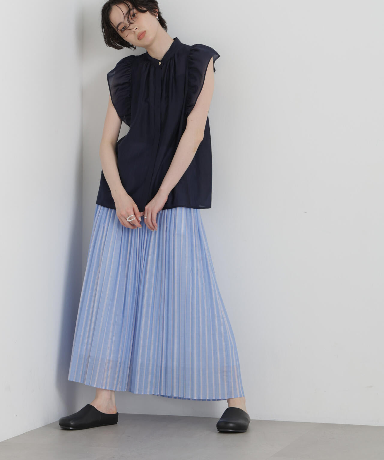 ストライププリーツマキシスカート 6696230306