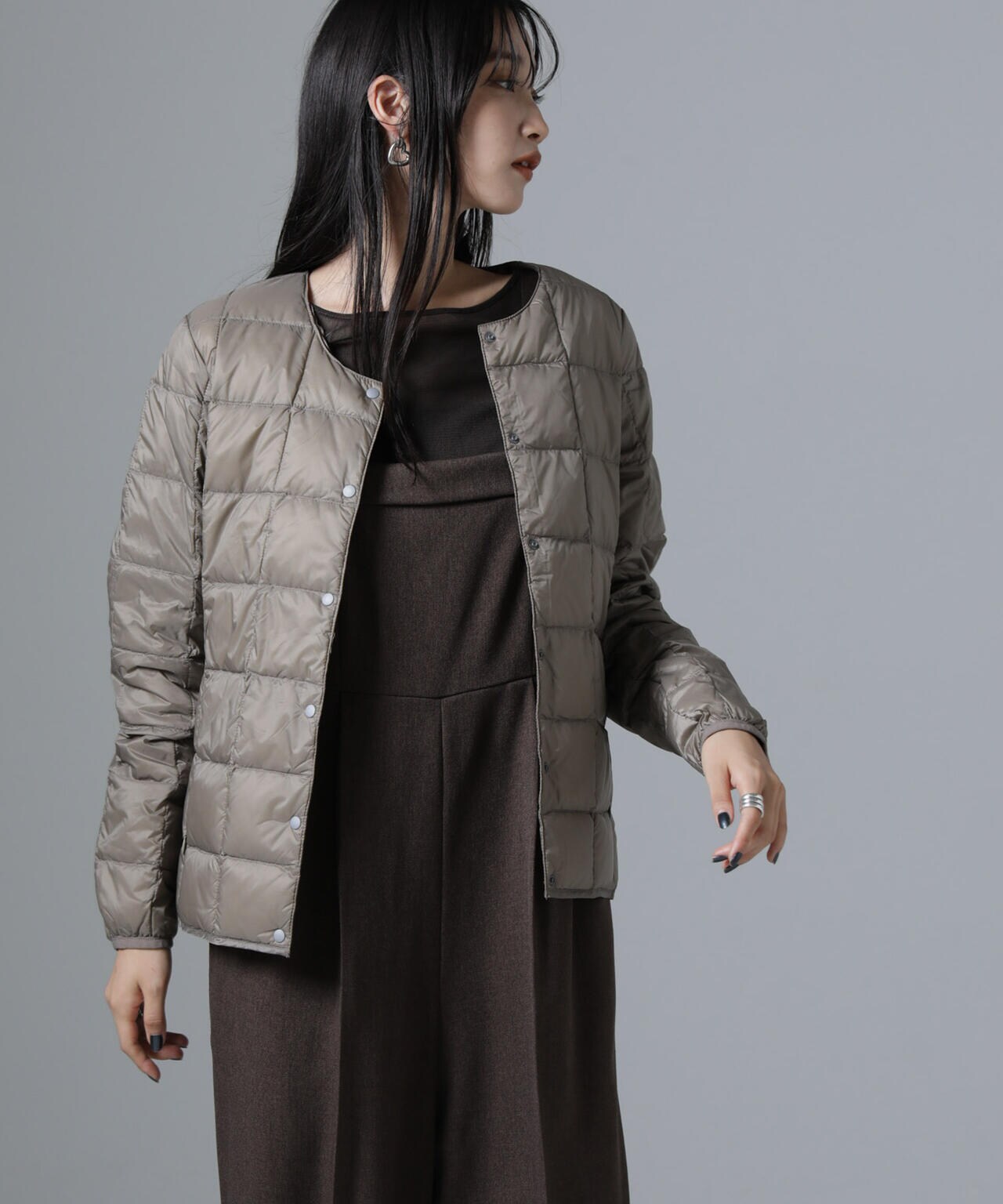TAION/クルーネックボタンダウンジャケット 6714214009