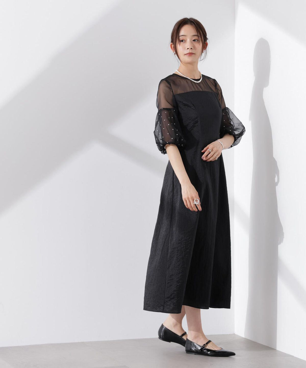 kaene/デザインオーガンミックスドレス 6715119064