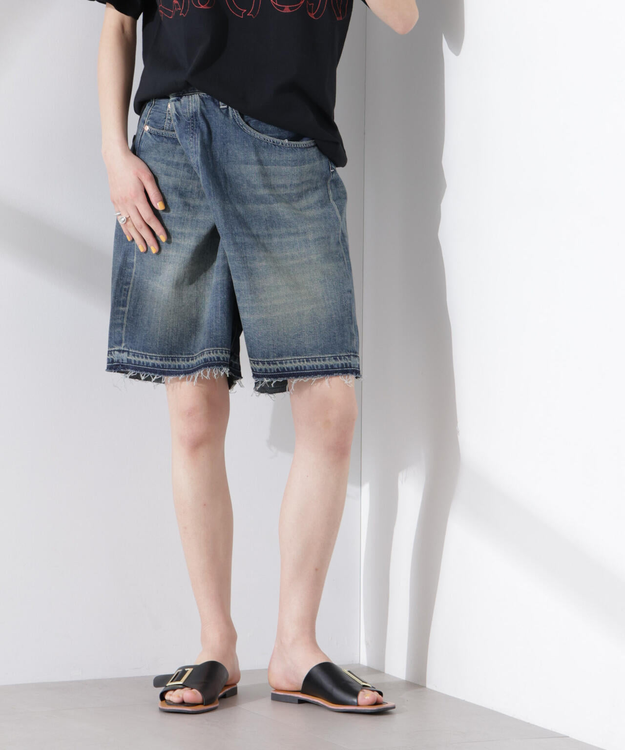 RhodolirioN/5Pockets Huge Shorts - Denim 6715128002